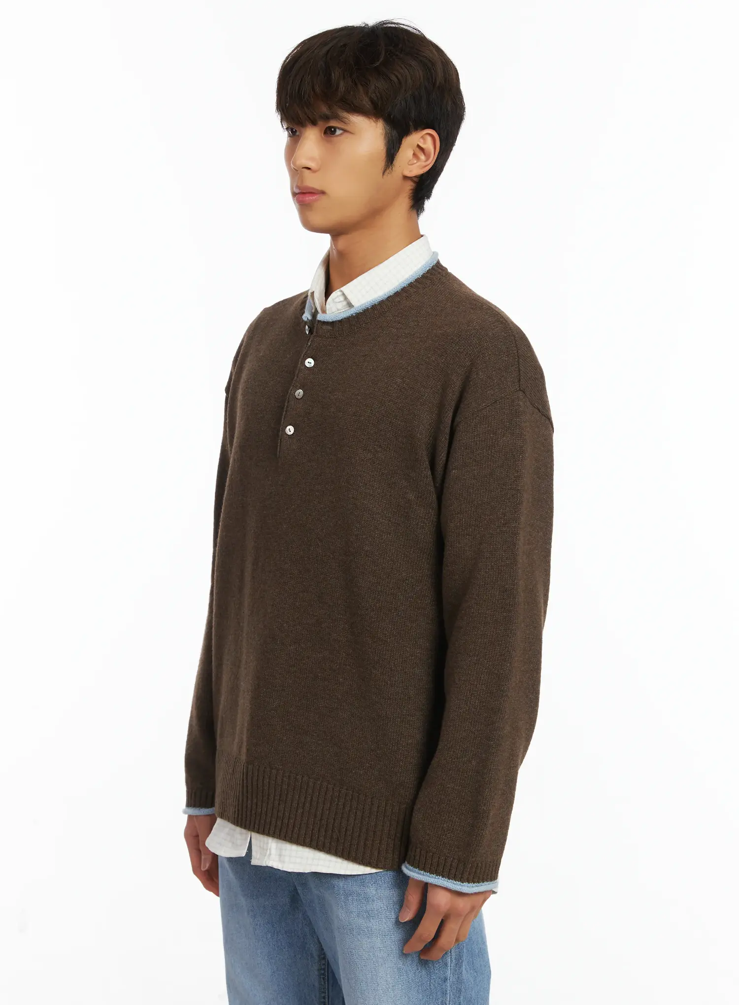 Men's Contrast Henley Knit IJ514 - Image 4