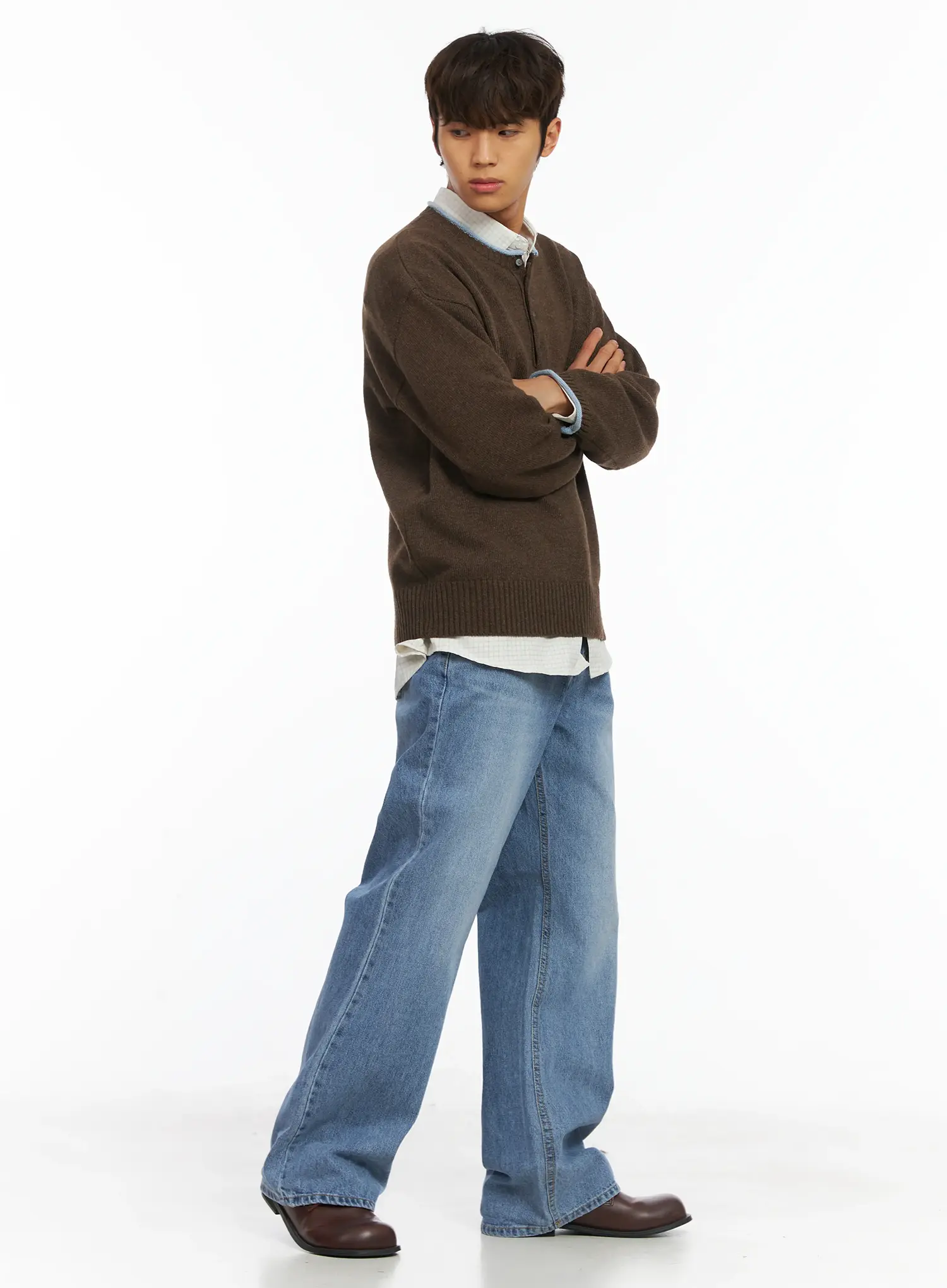 Men's Contrast Henley Knit IJ514 - Image 7