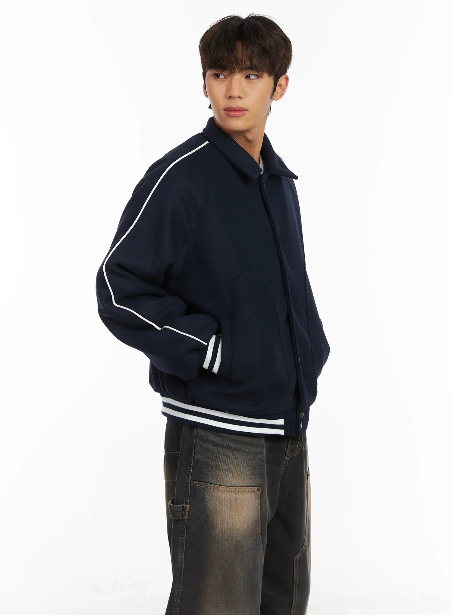 Men's Contrast Piping Varsity Jacket ID511 - Image 11