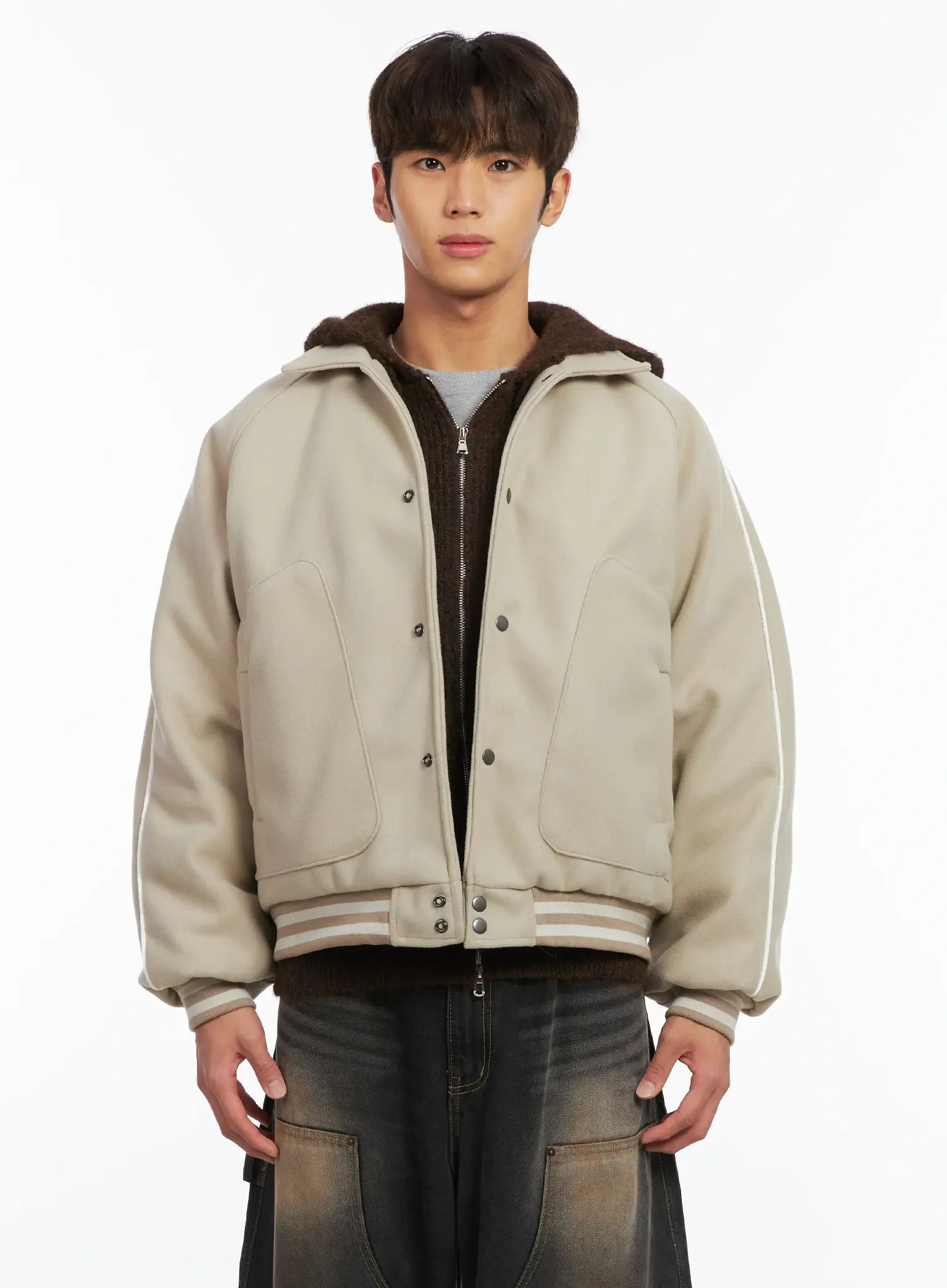 Men's Contrast Piping Varsity Jacket ID511 - Image 12