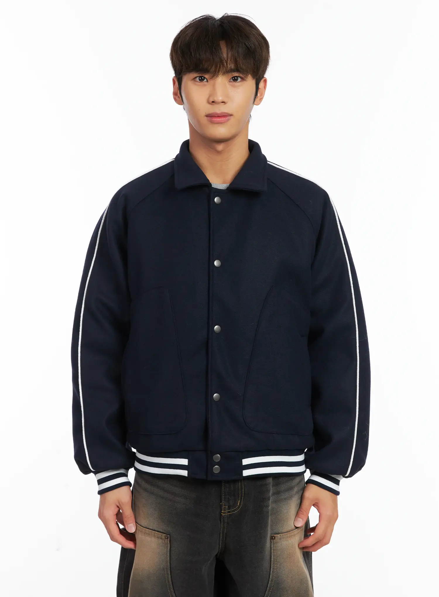 Men's Contrast Piping Varsity Jacket ID511 - Image 15