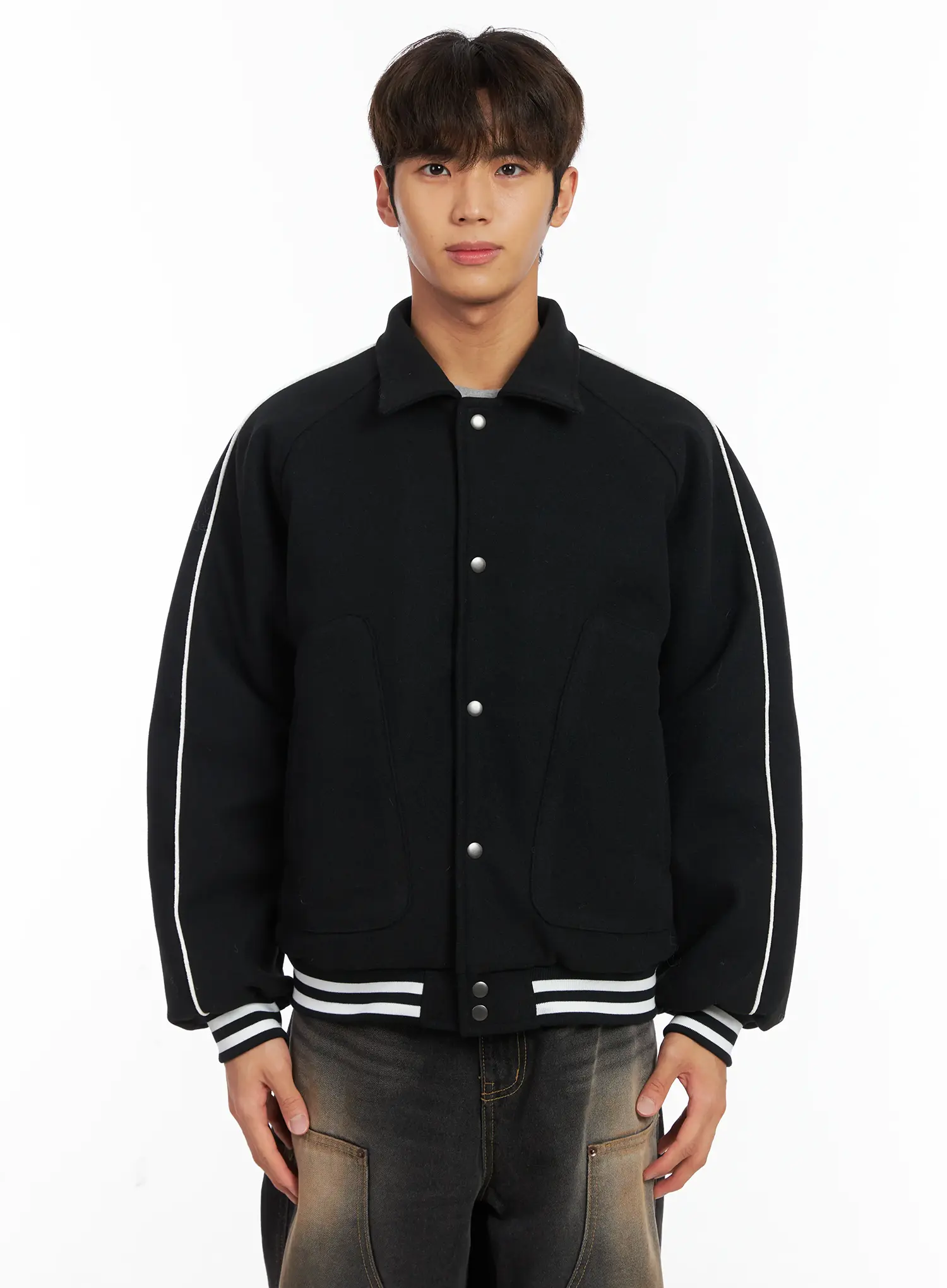 Men's Contrast Piping Varsity Jacket ID511 - Image 16