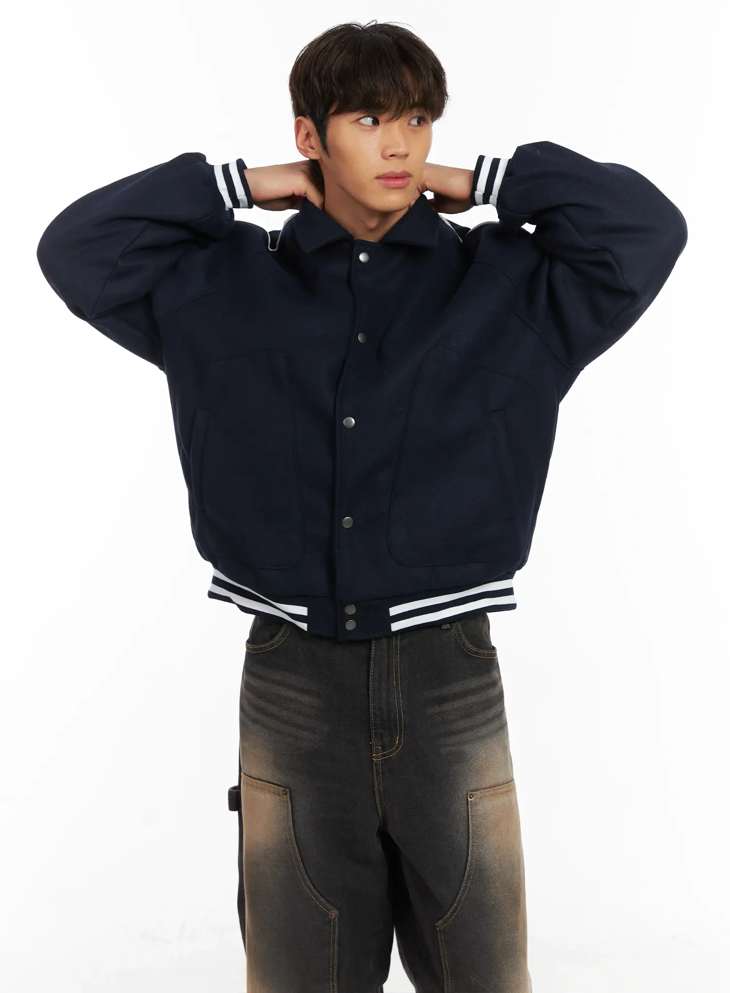Men's Contrast Piping Varsity Jacket ID511 - Image 2