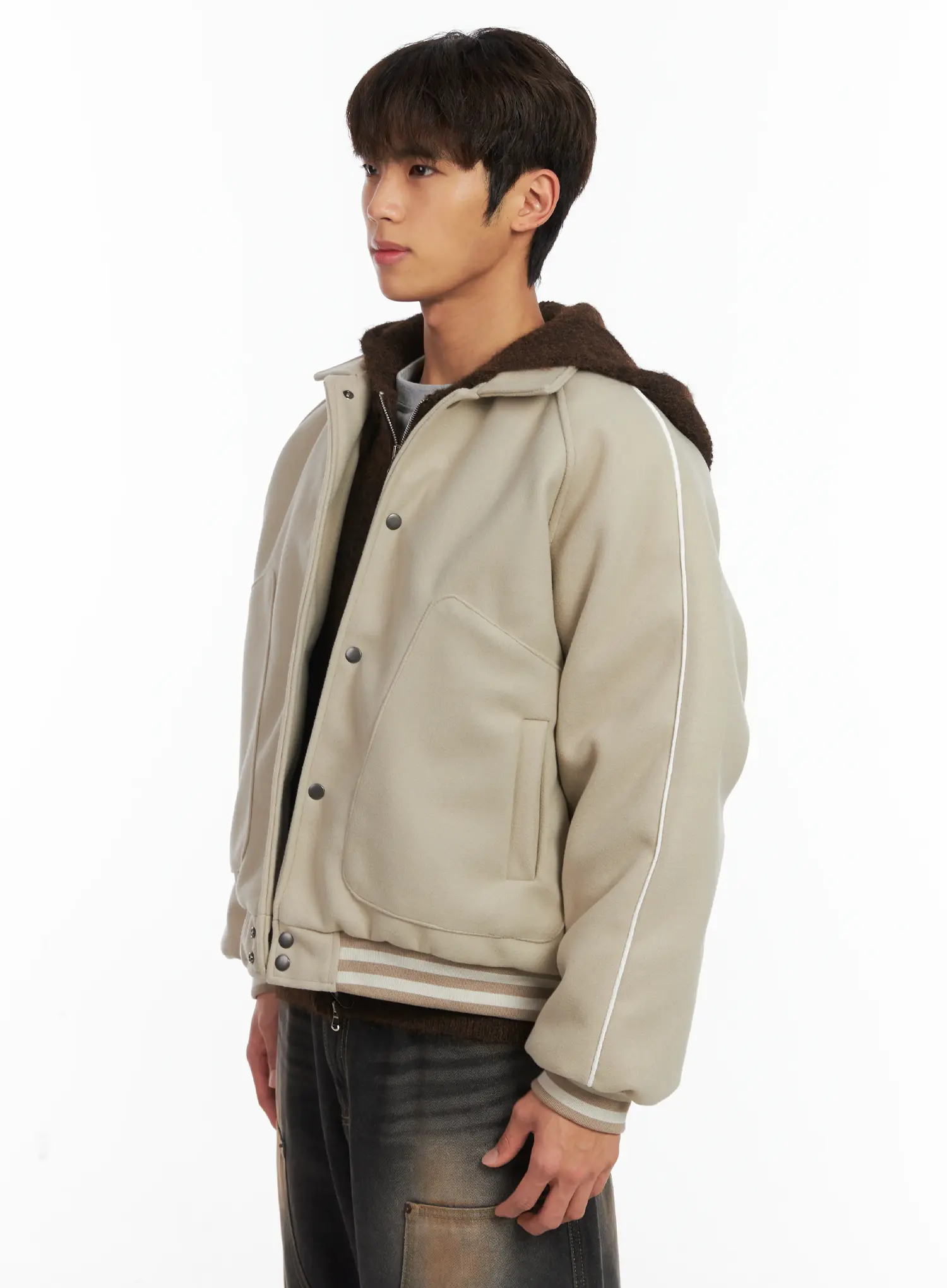 Men's Contrast Piping Varsity Jacket ID511 - Image 5