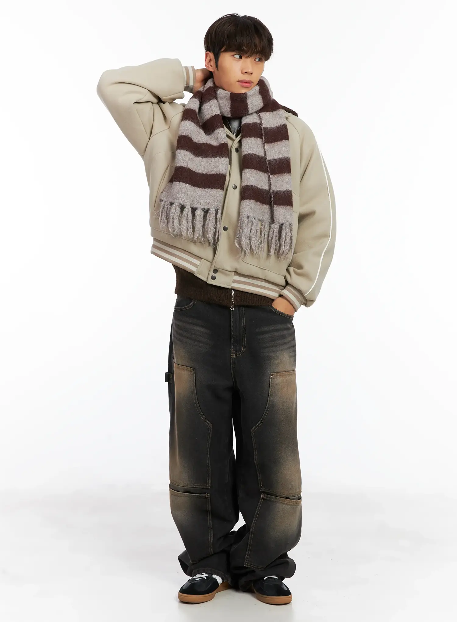 Men's Contrast Piping Varsity Jacket ID511 - Image 9