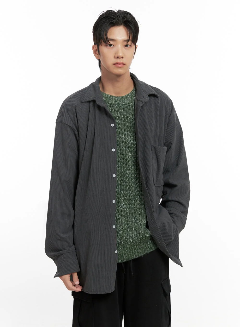 Men's Corduroy Collared Button-Up Shirt ID413 - Image 4