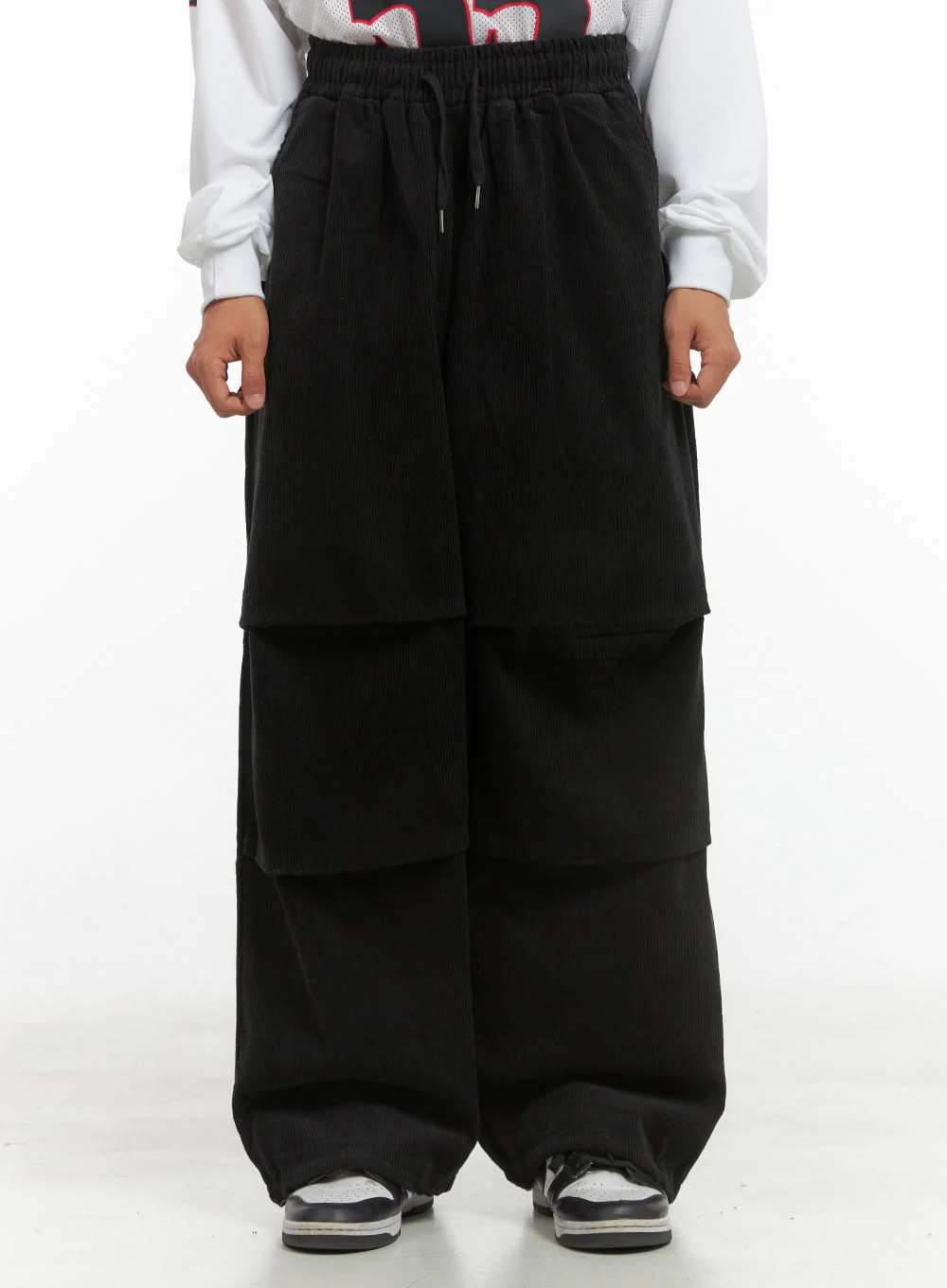 Men's Corduroy Pintuck Parachute Pants (Black) IS420 - Image 2
