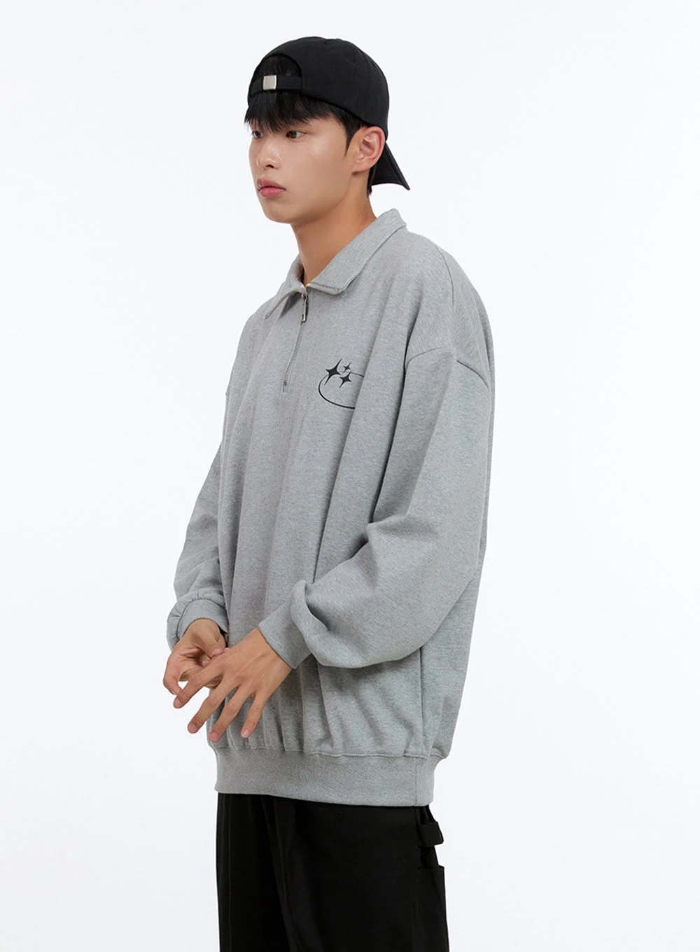 Men's Cozy Half Zip Sweatshirt (Gray) IS412 - Image 4