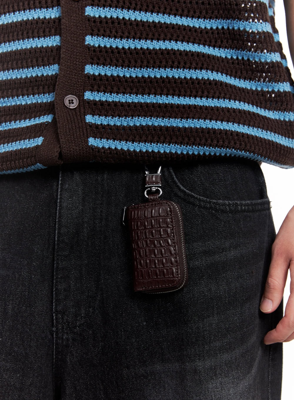 Men's Cracked-Effect Pouch Keychain IY522 - Image 3