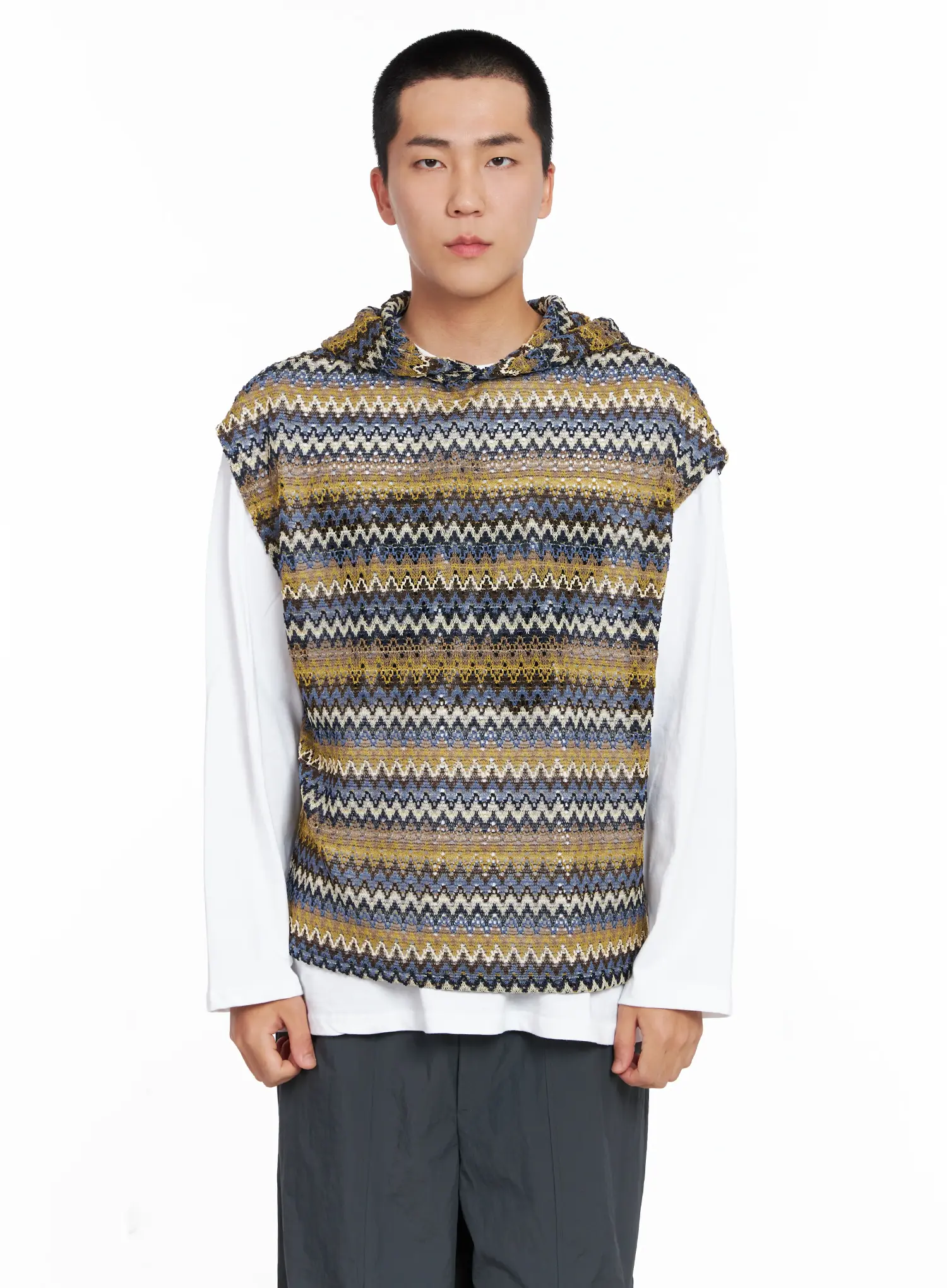 Men's Crochet Hoodie Vest IG529 - Image 12