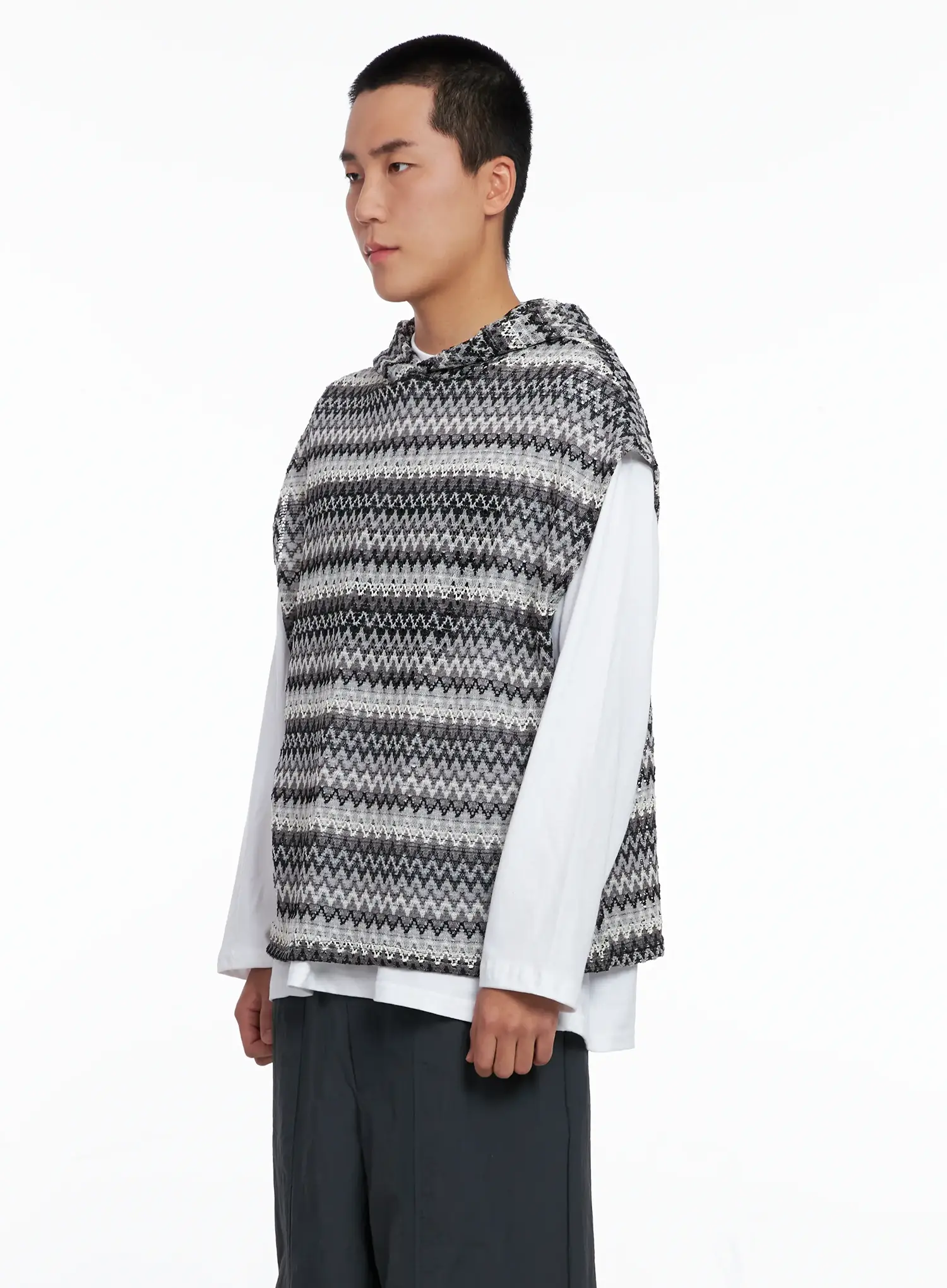 Men's Crochet Hoodie Vest IG529 - Image 4