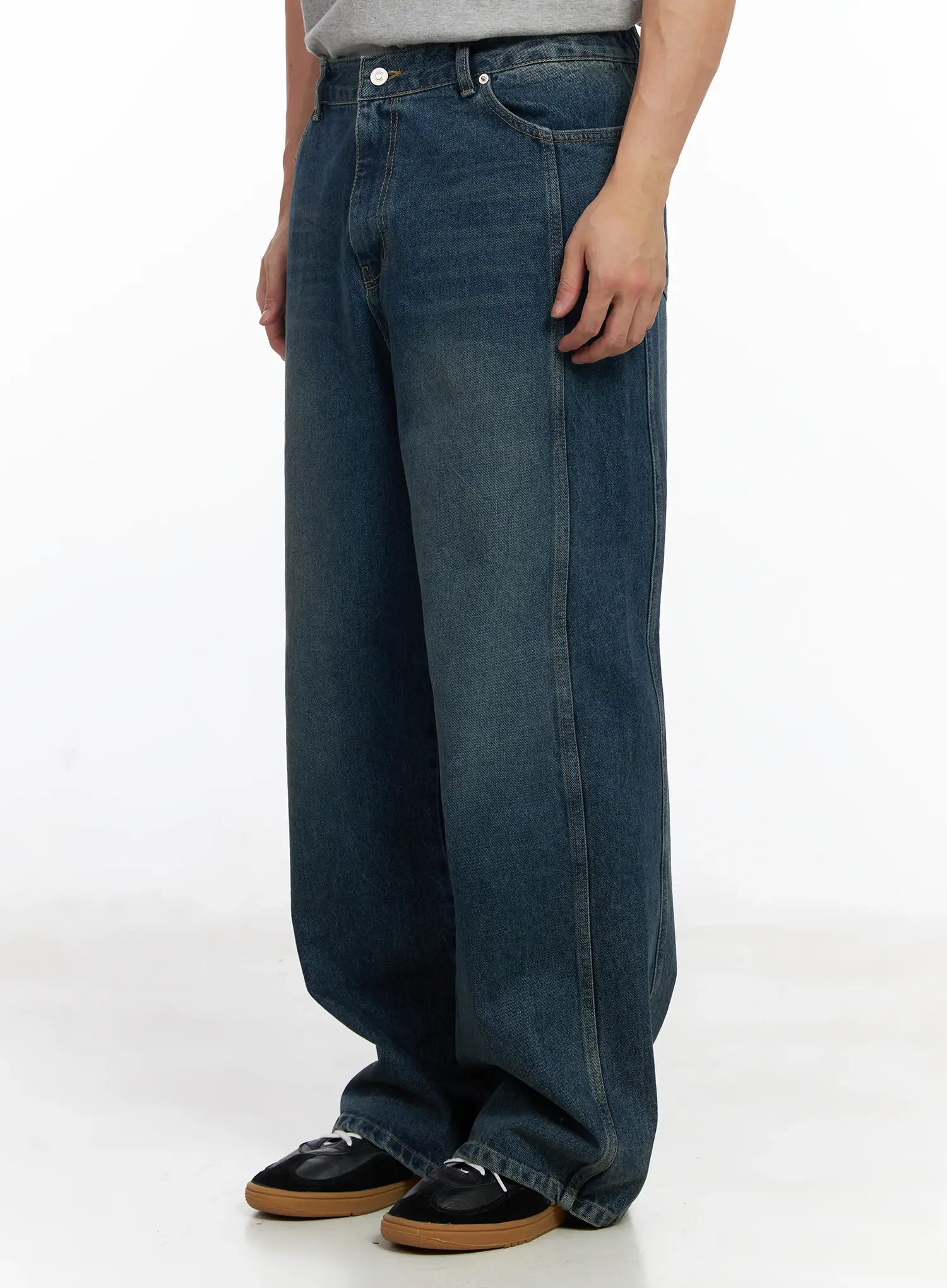 Men's Dark Blue Wide Denim Pants IJ521
