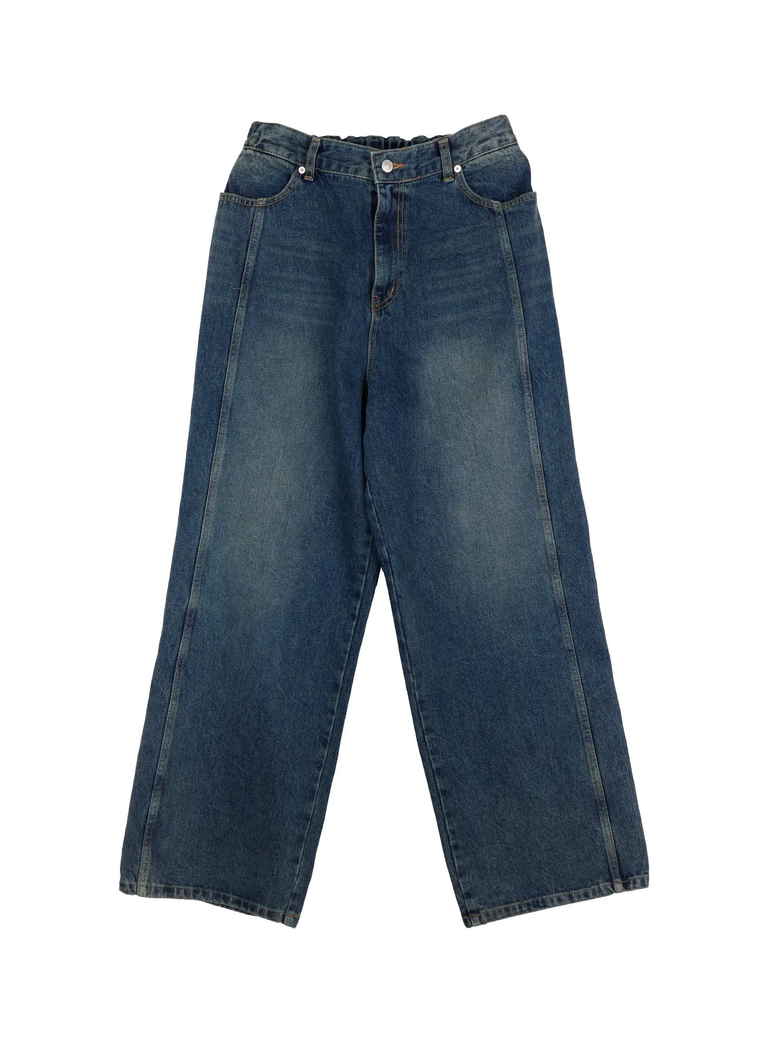 Men's Dark Blue Wide Denim Pants IJ521 - Image 11