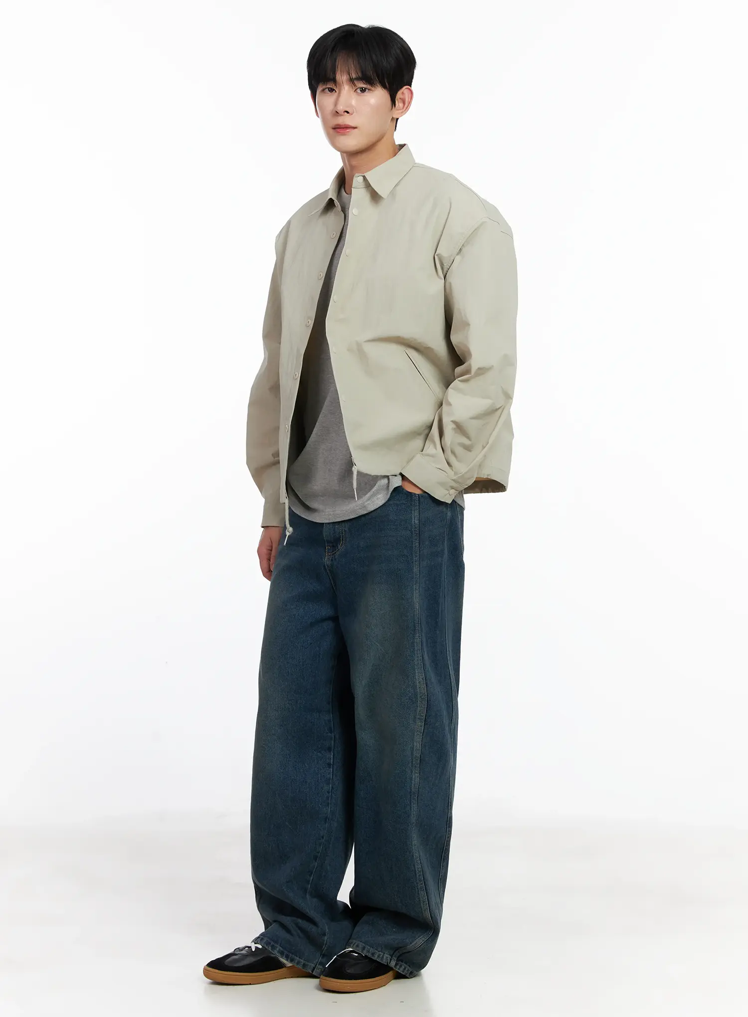 Men's Dark Blue Wide Denim Pants IJ521 - Image 2