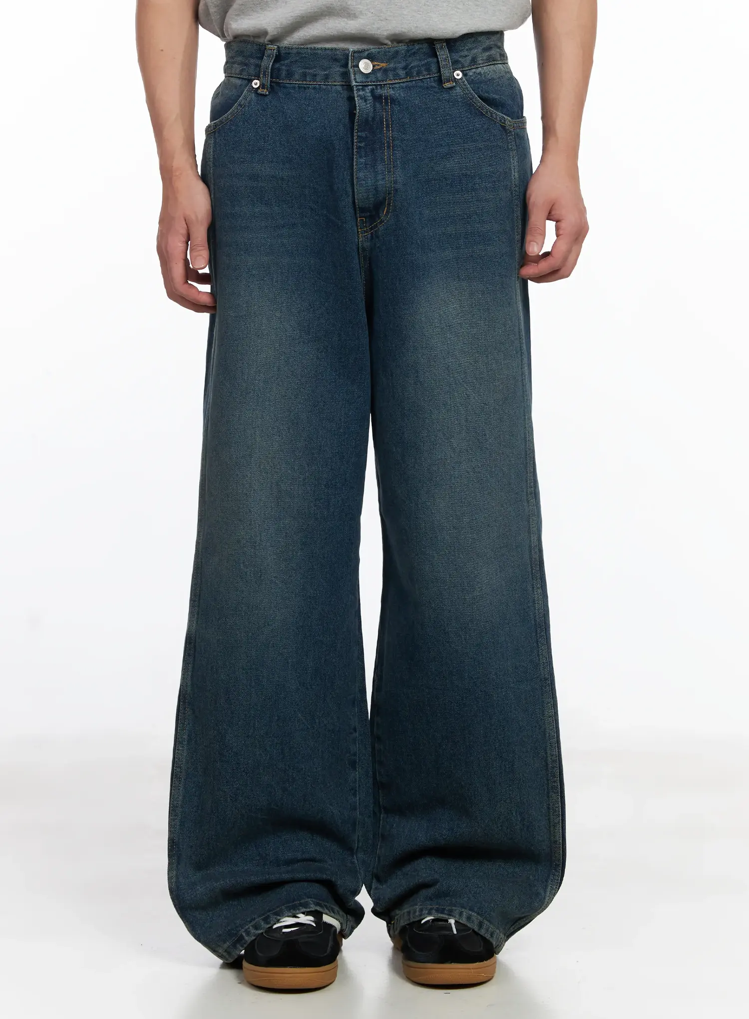 Men's Dark Blue Wide Denim Pants IJ521 - Image 4