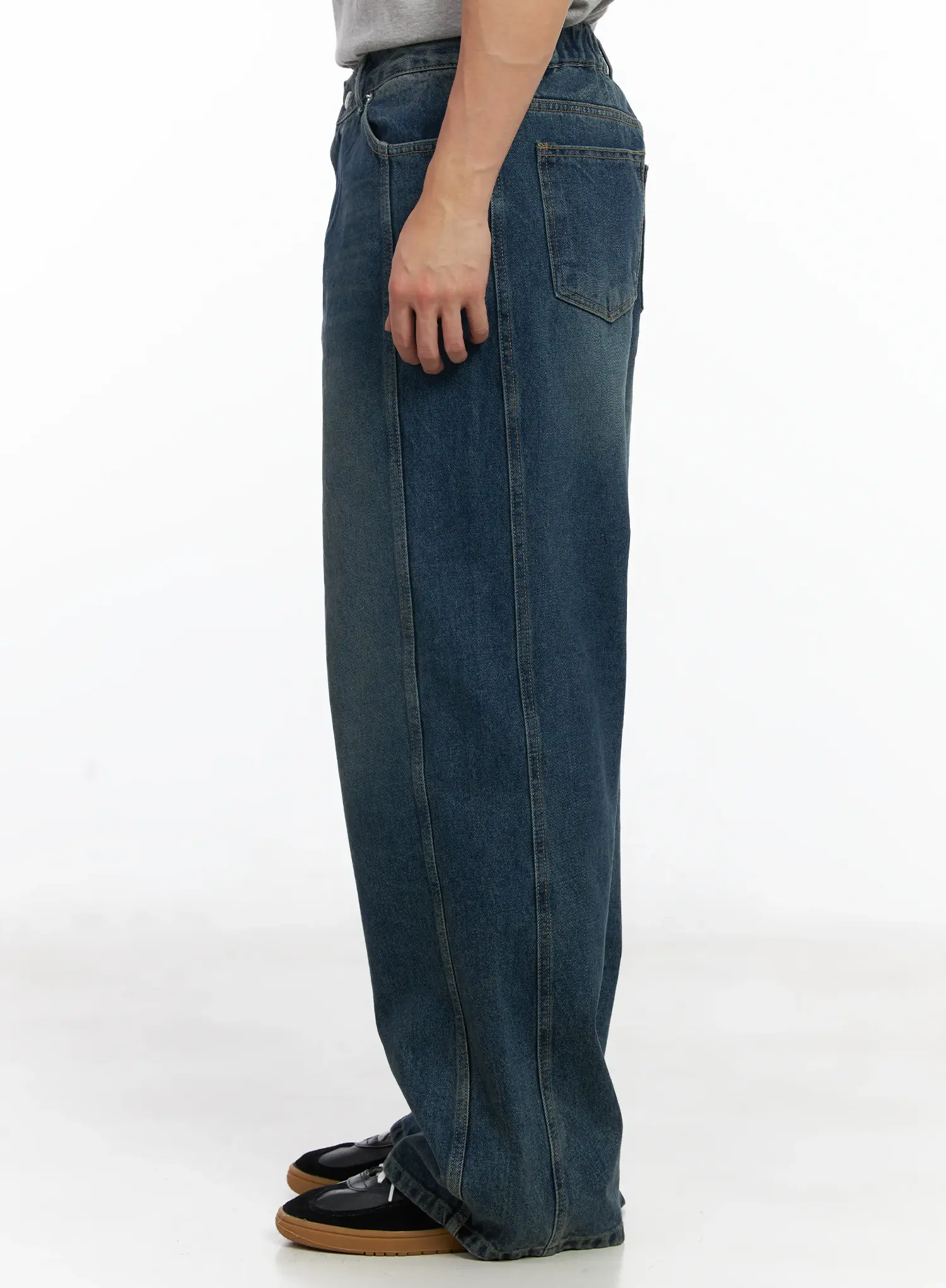 Men's Dark Blue Wide Denim Pants IJ521 - Image 5