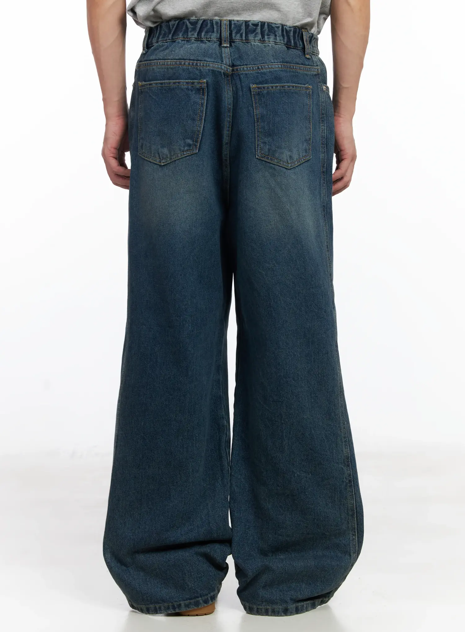 Men's Dark Blue Wide Denim Pants IJ521 - Image 6