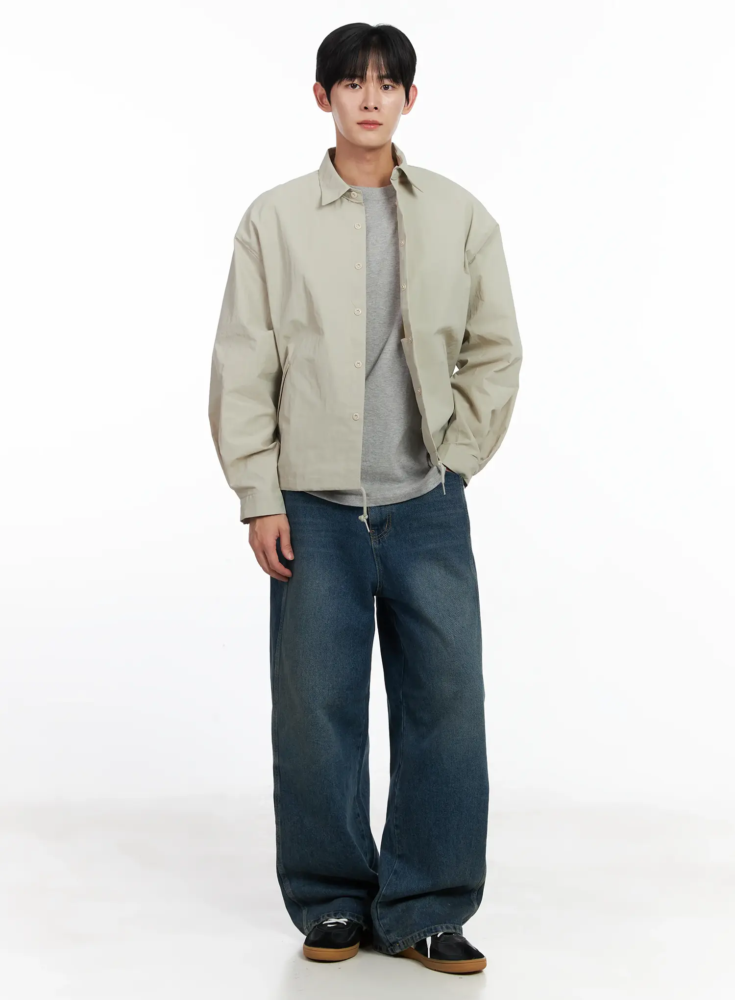 Men's Dark Blue Wide Denim Pants IJ521 - Image 7