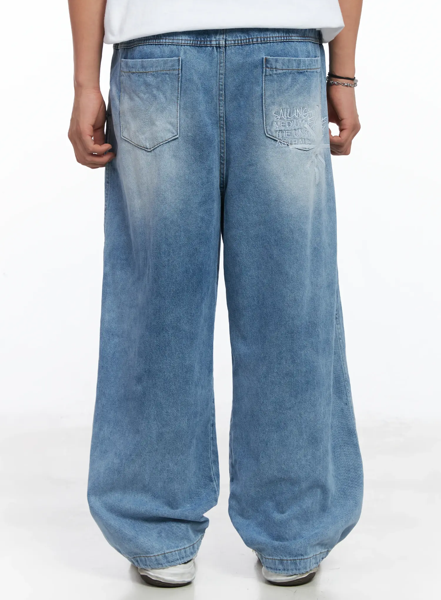 Men's Detailed Light Washed Baggy Jeans IJ512 - Image 7