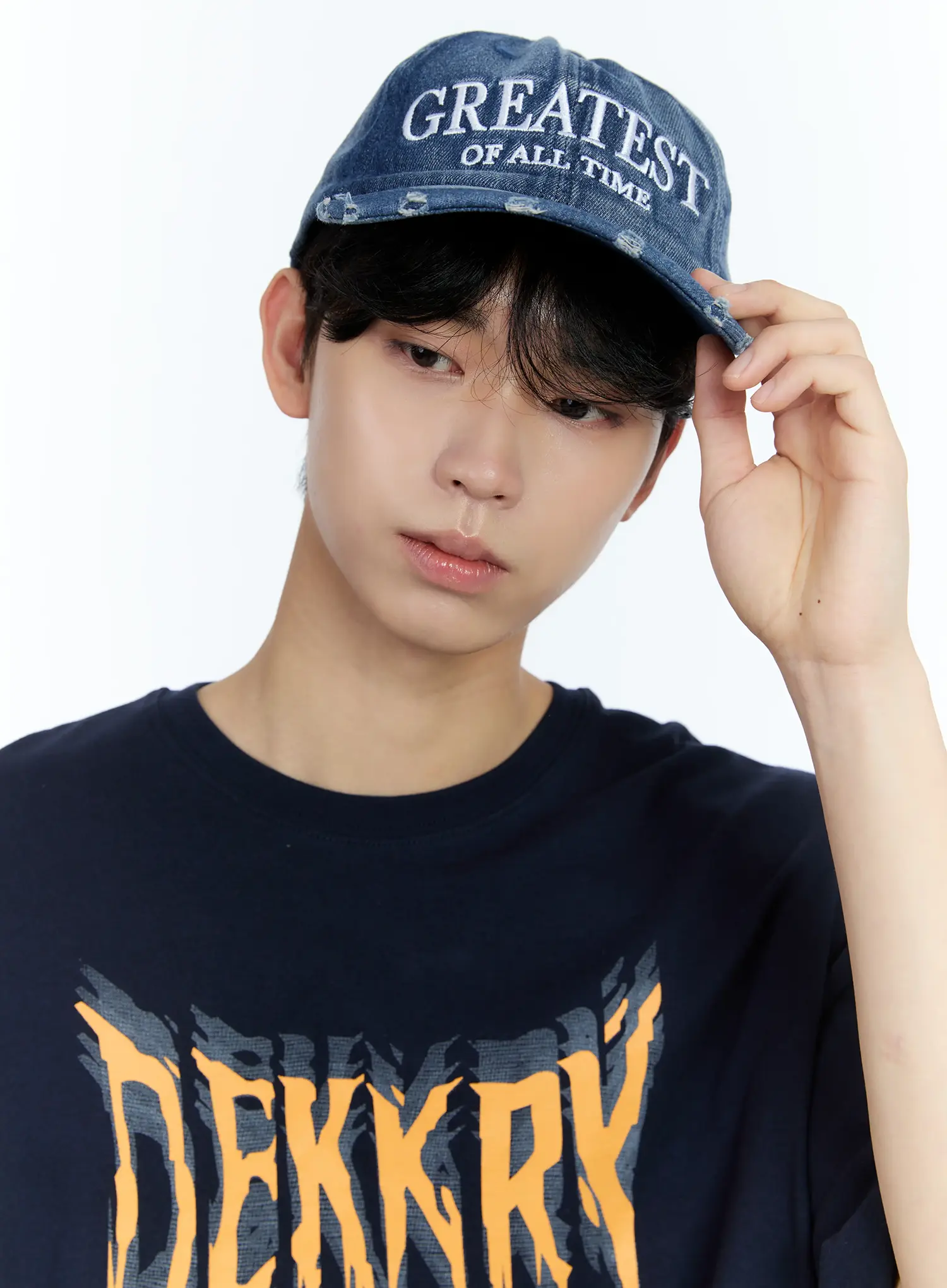 Men's Distressed-Denim Baseball Cap IL529 - Image 2