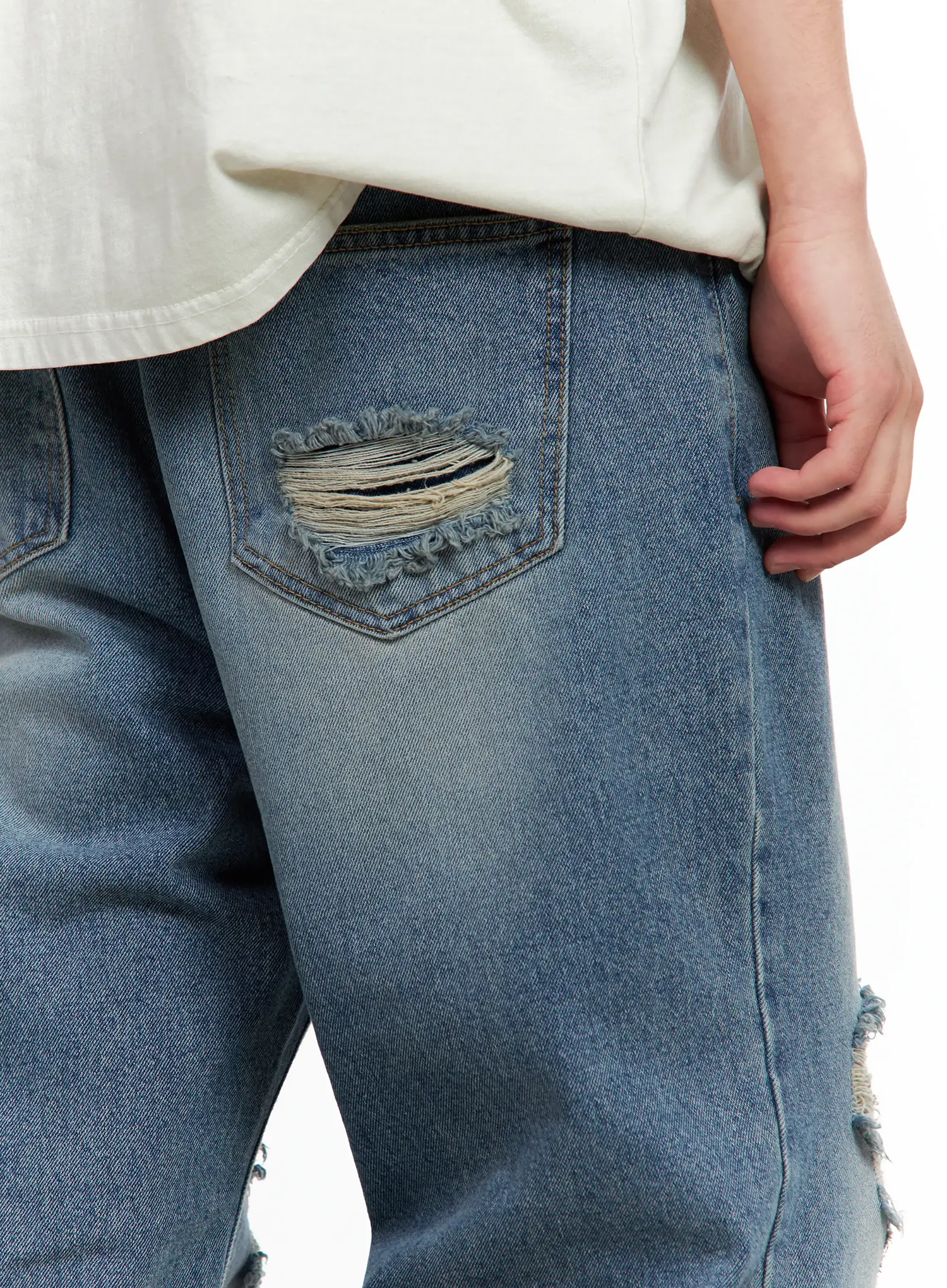 Men's Distressed Wide-Leg Denim Pants IL511 - Image 11