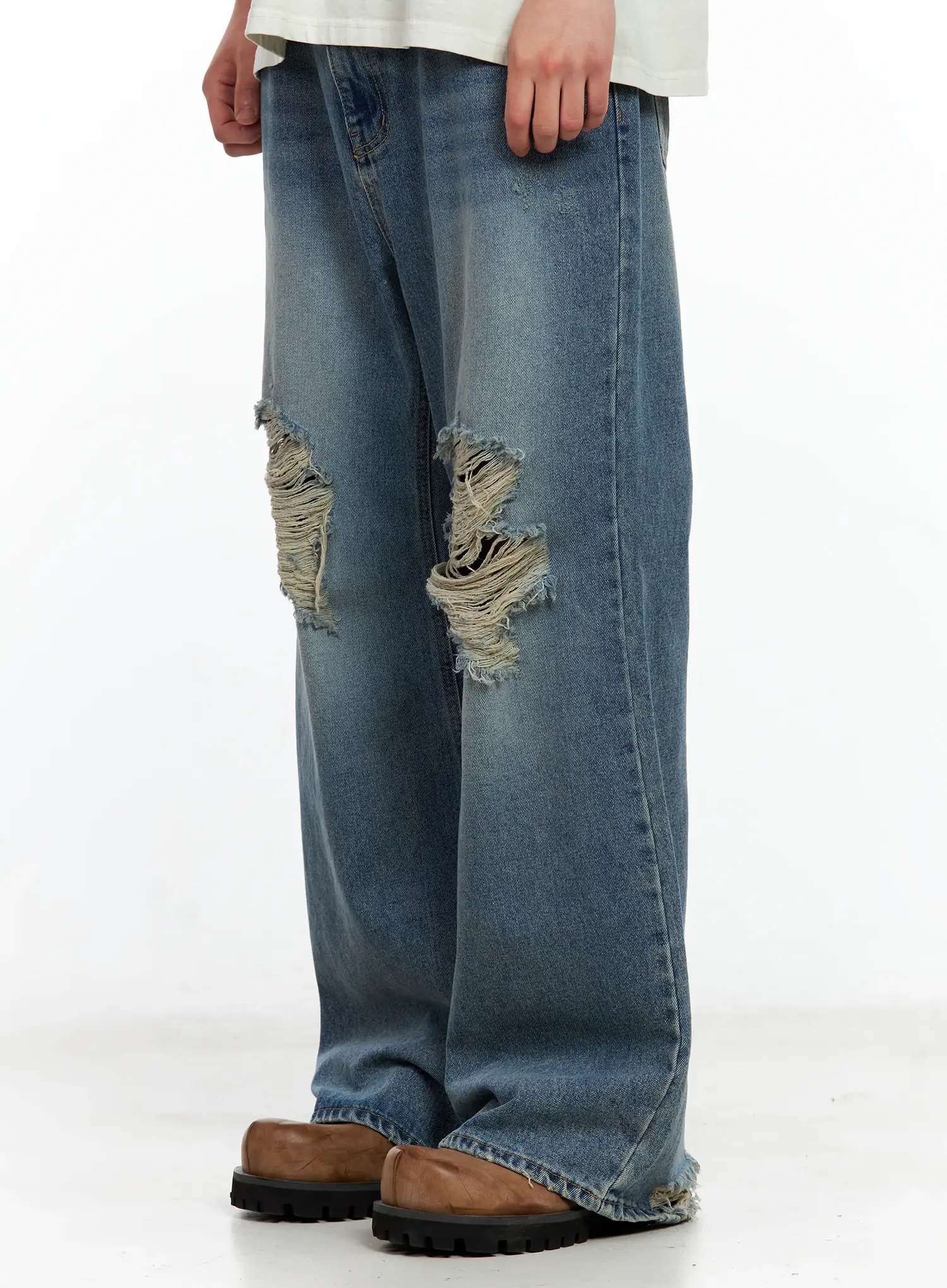 Men's Distressed Wide-Leg Denim Pants IL511 - Image 8