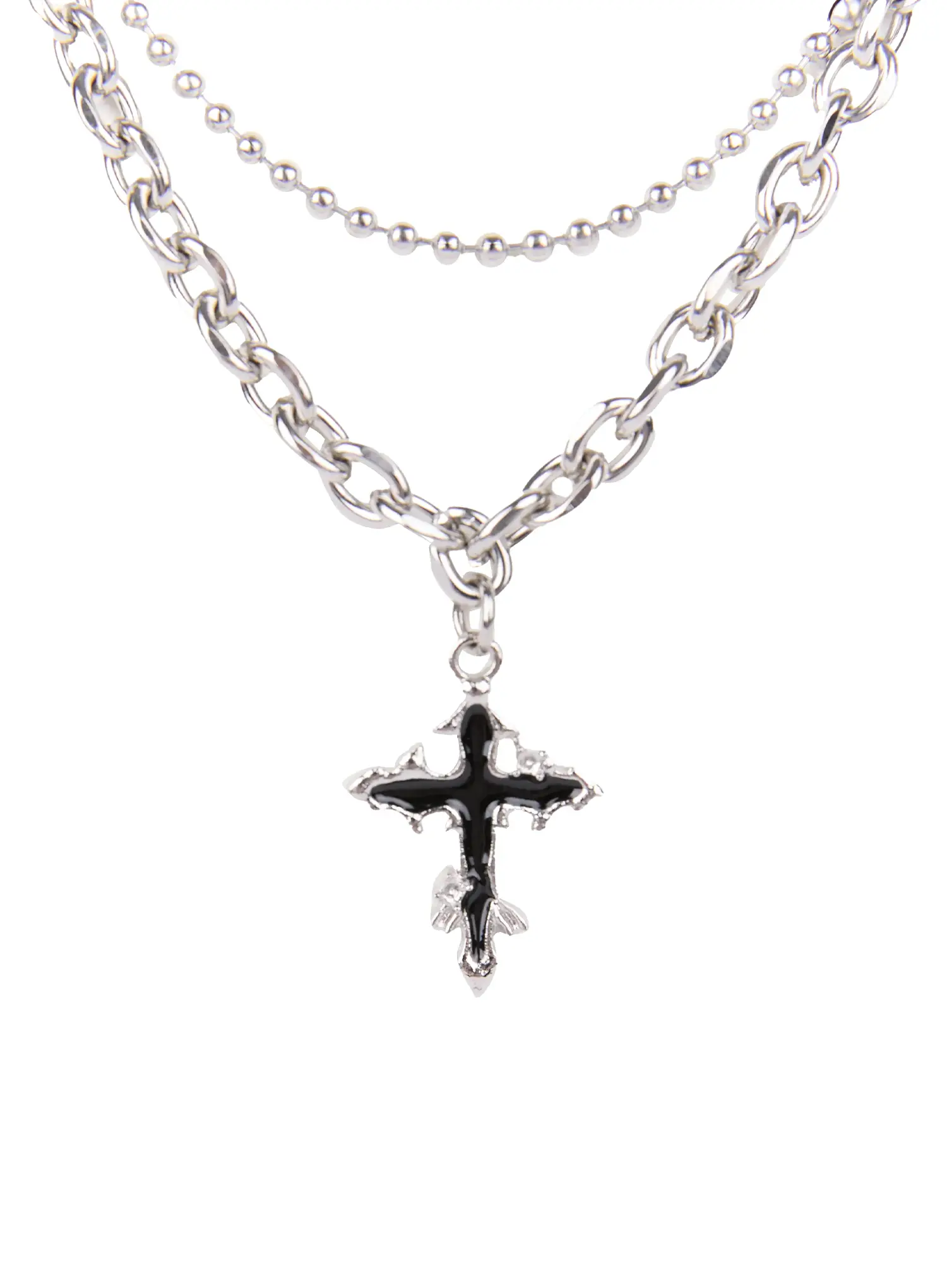 Men's Double-Layer Cross Necklace IL504 - Image 9