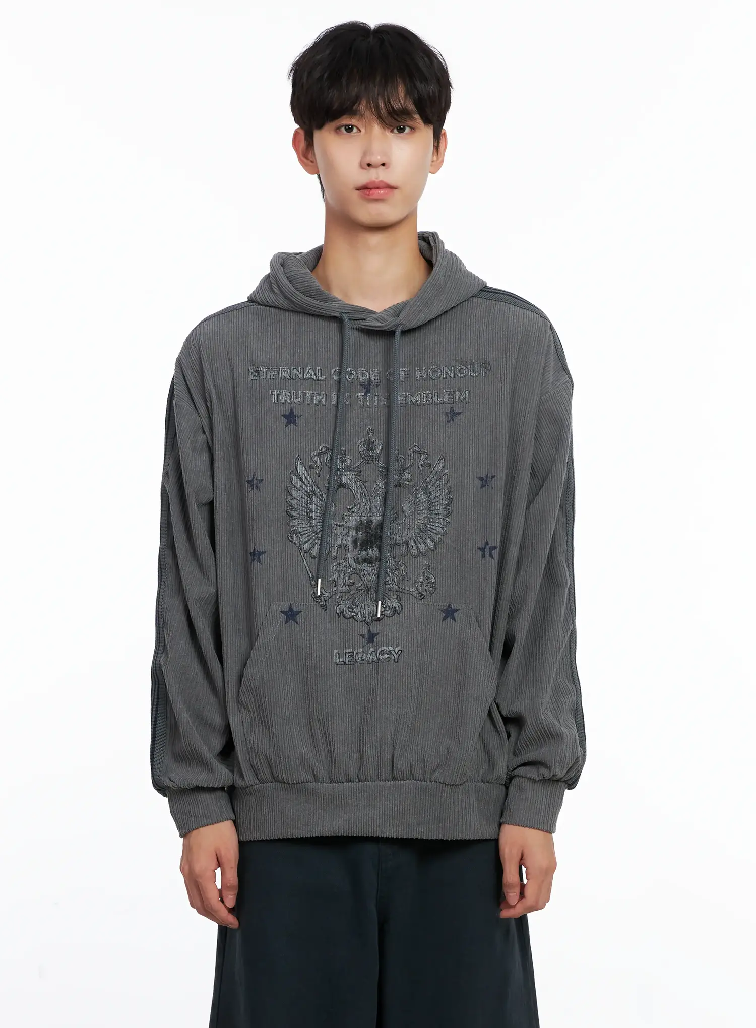 Men's Embroidered Corduroy Hoodie IS519 - Image 11