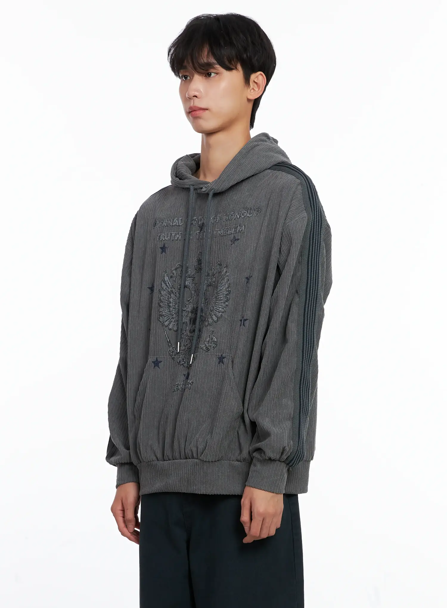 Men's Embroidered Corduroy Hoodie IS519 - Image 4