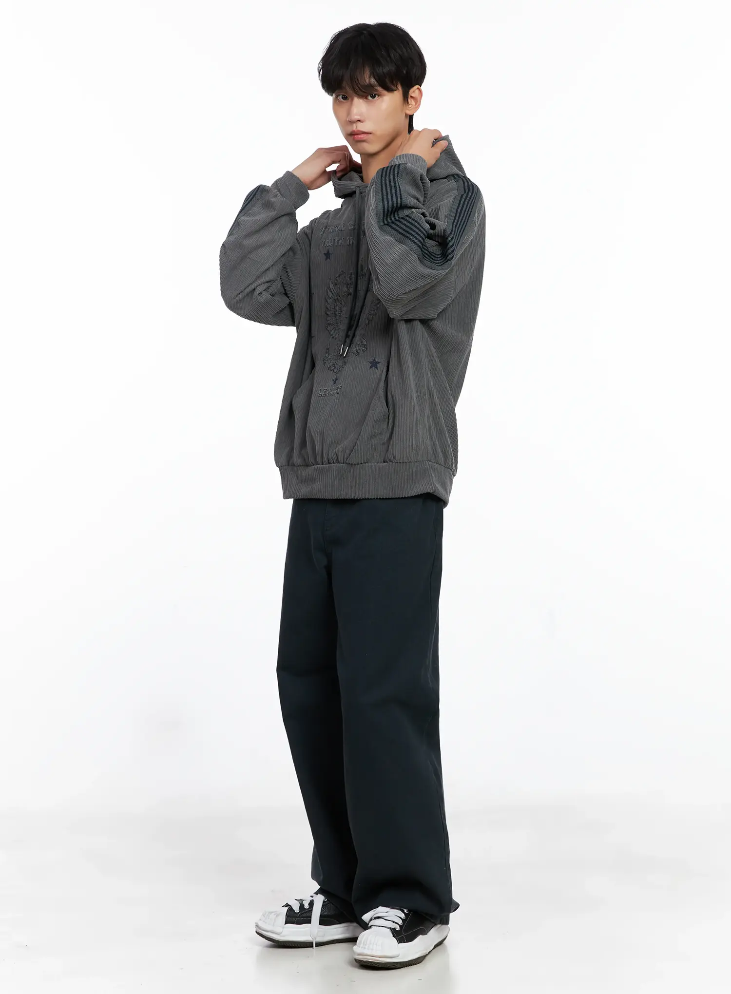 Men's Embroidered Corduroy Hoodie IS519 - Image 9
