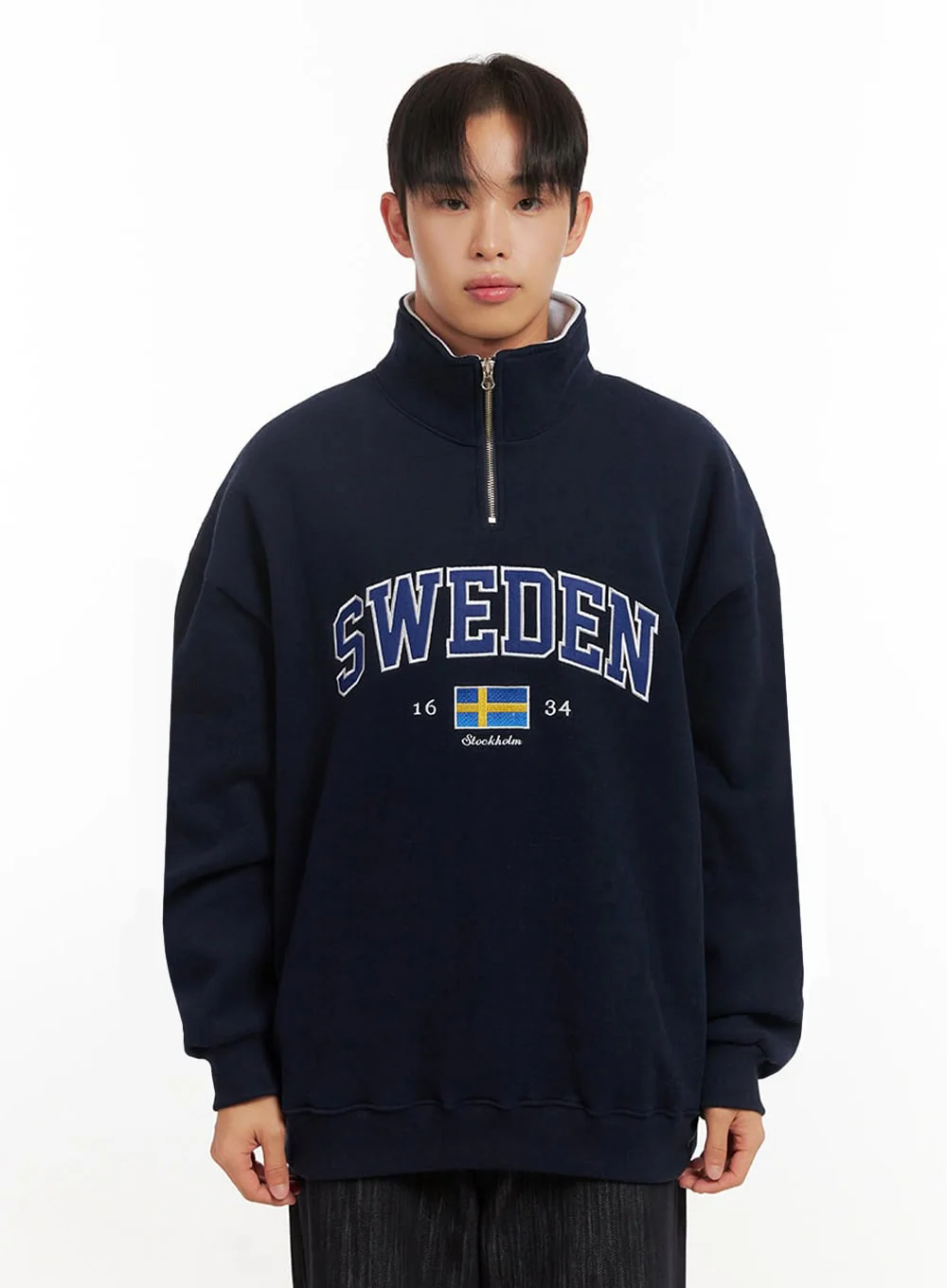 Men's Embroidered Half Zip-Up Sweatshirt ID406 - Image 11