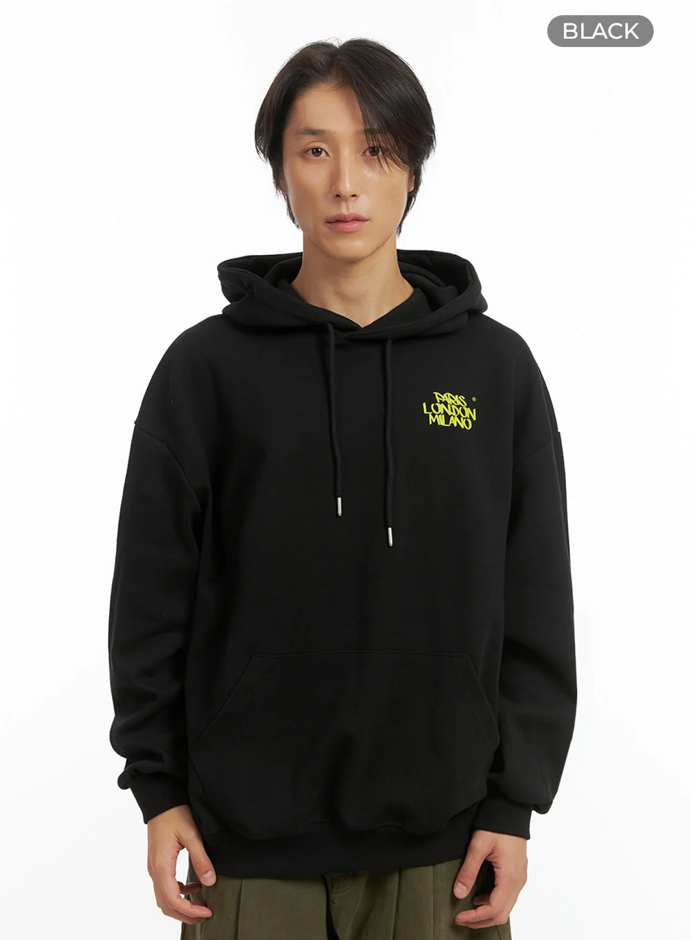Men's Embroidered Oversized Hoodie (Black) IO417 - Image 10