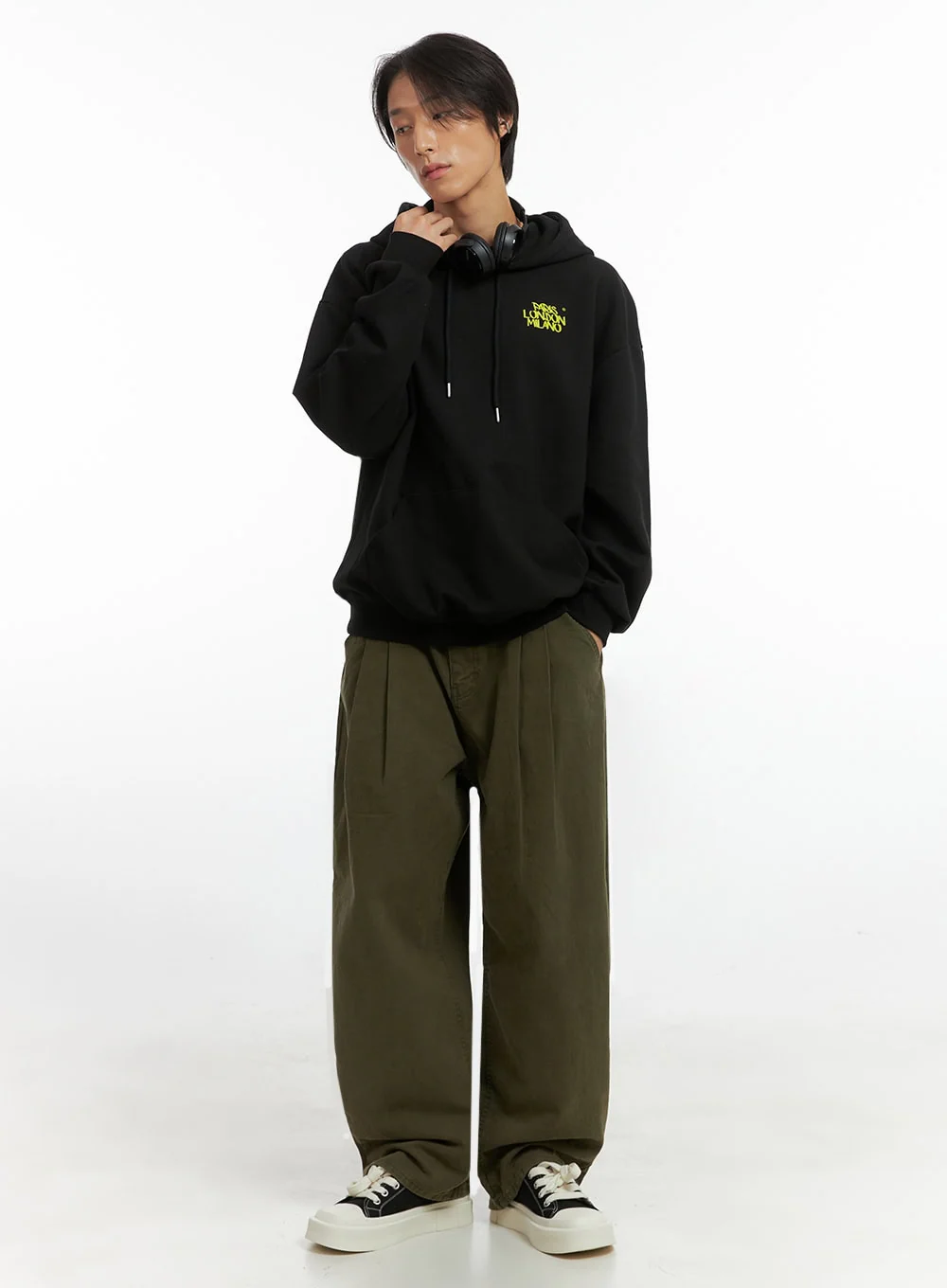 Men's Embroidered Oversized Hoodie (Black) IO417 - Image 2