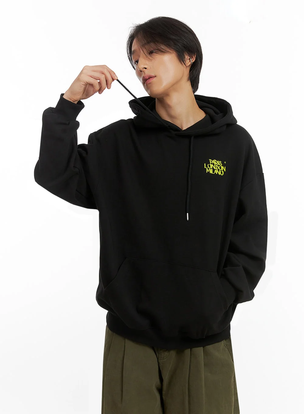 Men's Embroidered Oversized Hoodie (Black) IO417 - Image 3