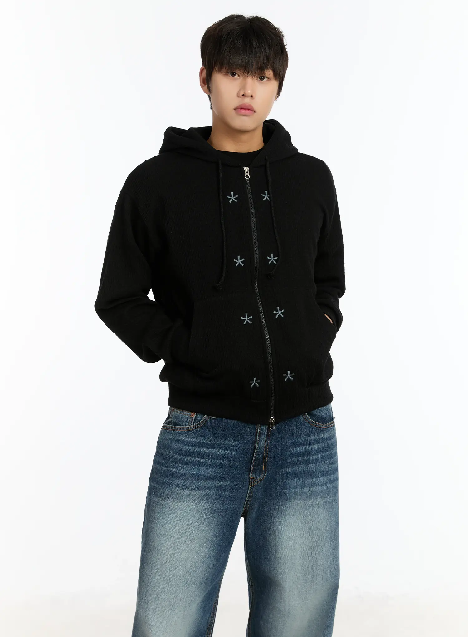 Men's Embroidered Two-Way Zip-Up Hoodie IM502 - Image 2