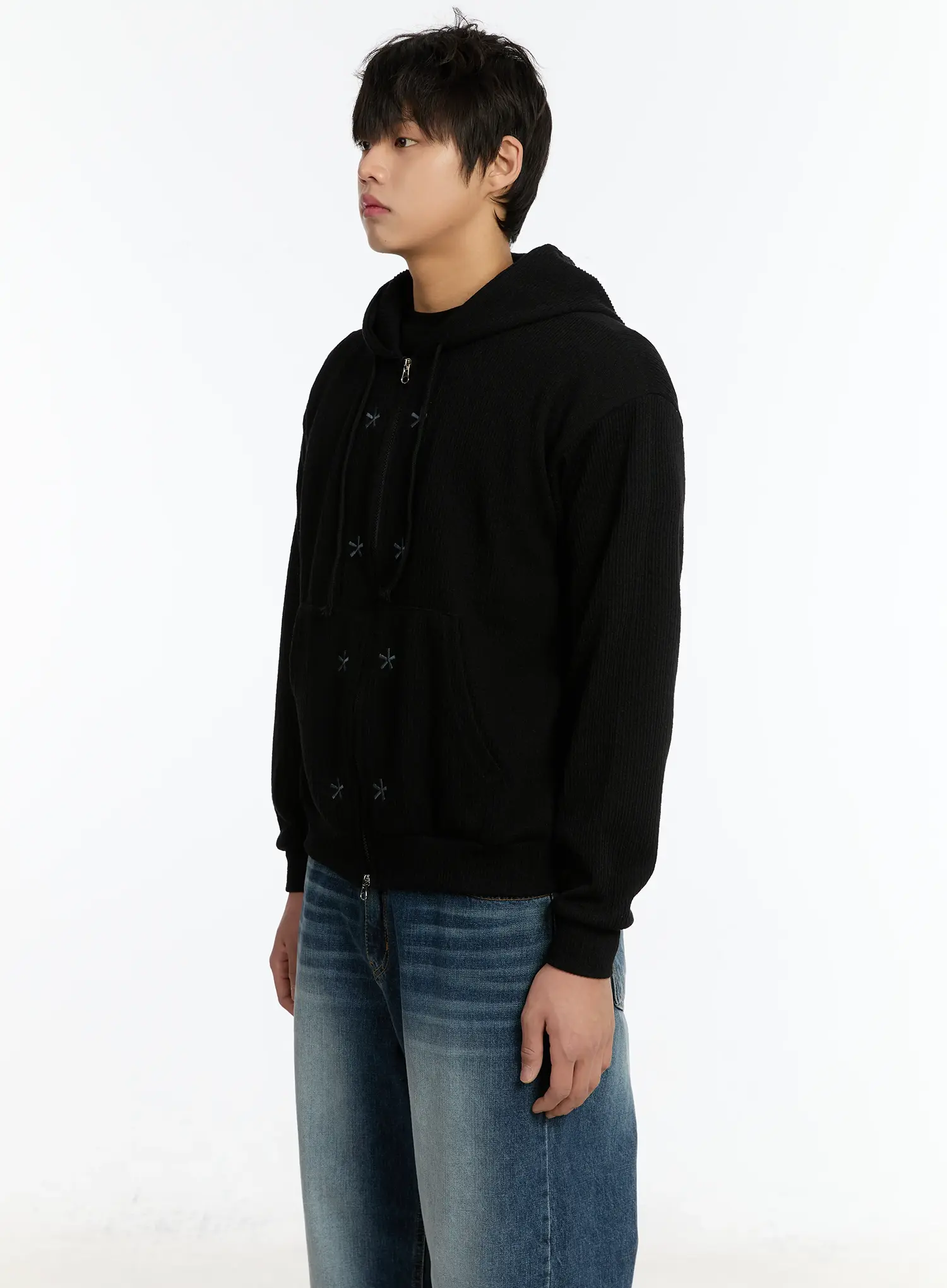 Men's Embroidered Two-Way Zip-Up Hoodie IM502 - Image 4