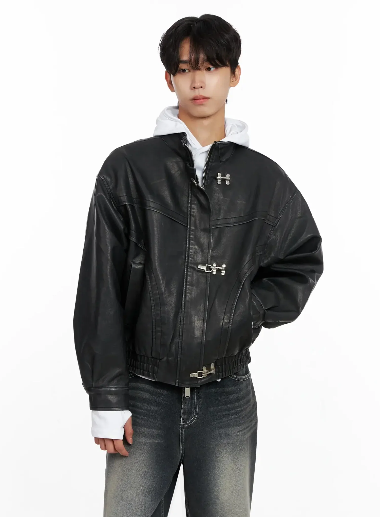 Men's Faux Leather Toggle Buckle Jacket IO517 - Image 10