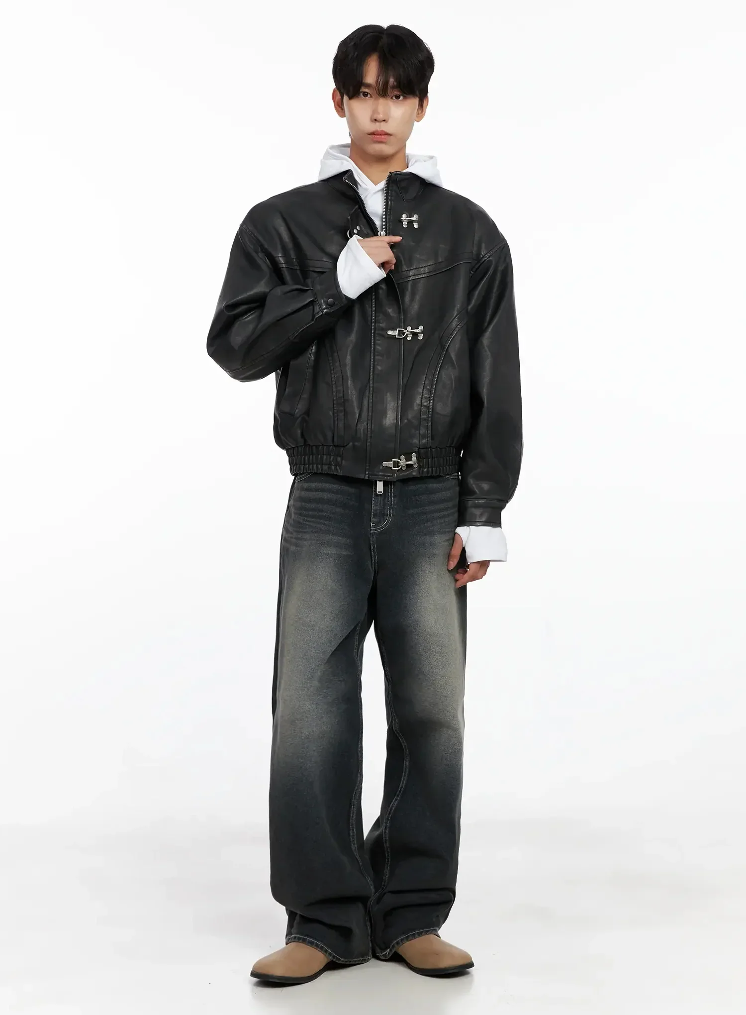 Men's Faux Leather Toggle Buckle Jacket IO517 - Image 13