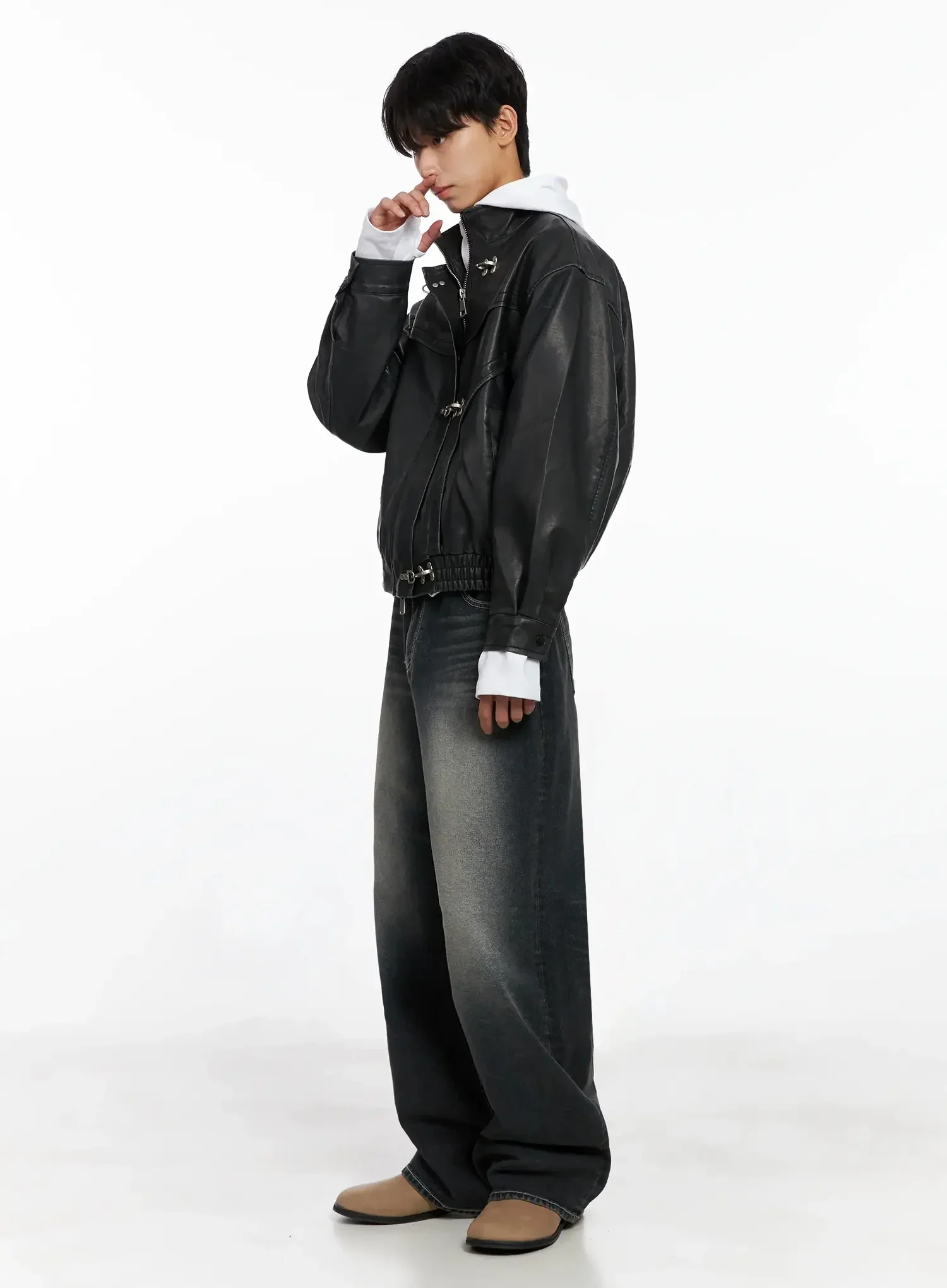 Men's Faux Leather Toggle Buckle Jacket IO517 - Image 14