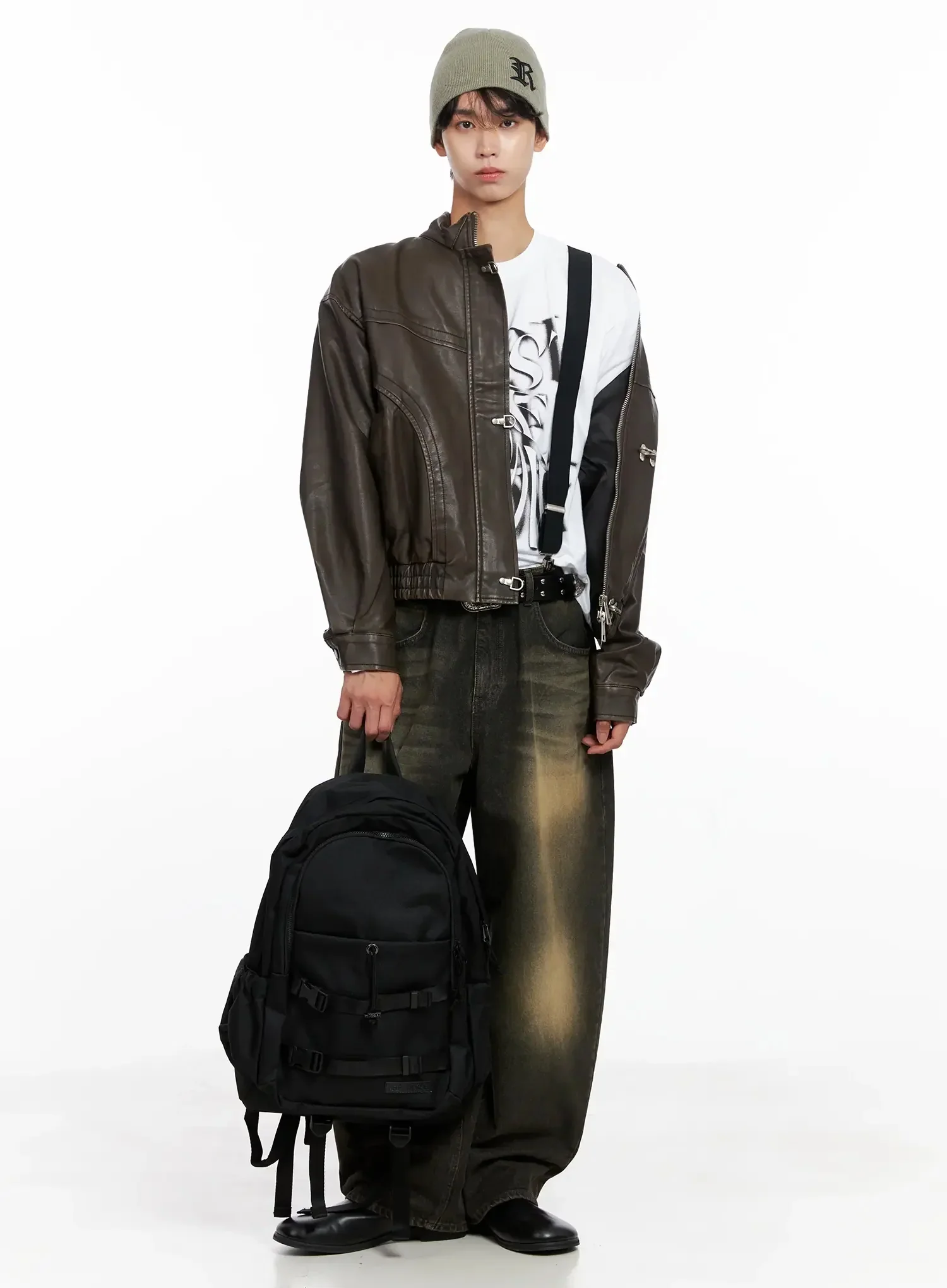 Men's Faux Leather Toggle Buckle Jacket IO517 - Image 16