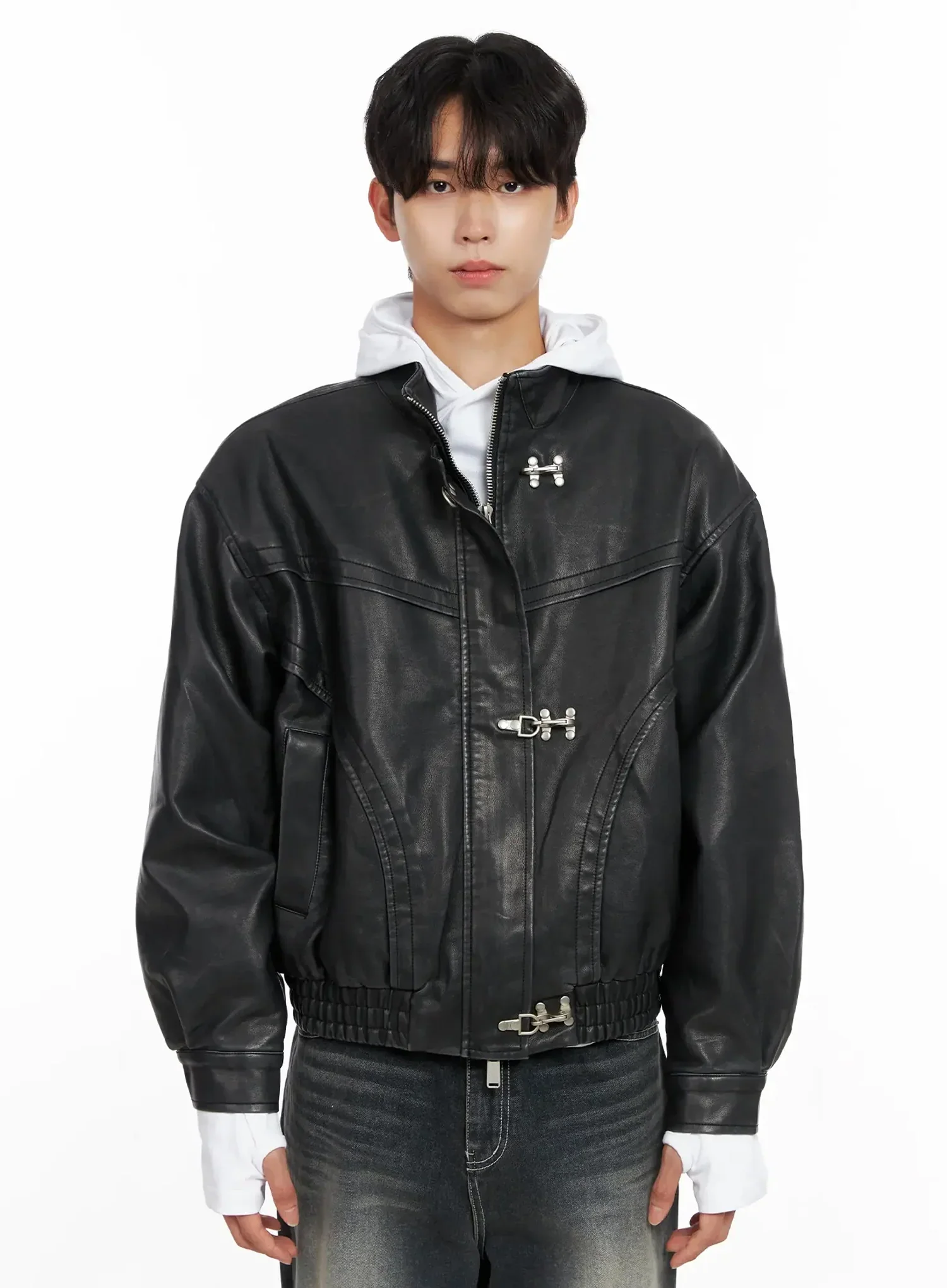 Men's Faux Leather Toggle Buckle Jacket IO517 - Image 17