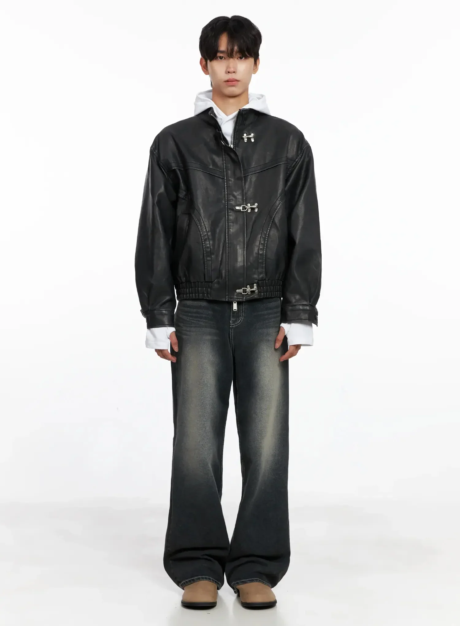 Men's Faux Leather Toggle Buckle Jacket IO517 - Image 6
