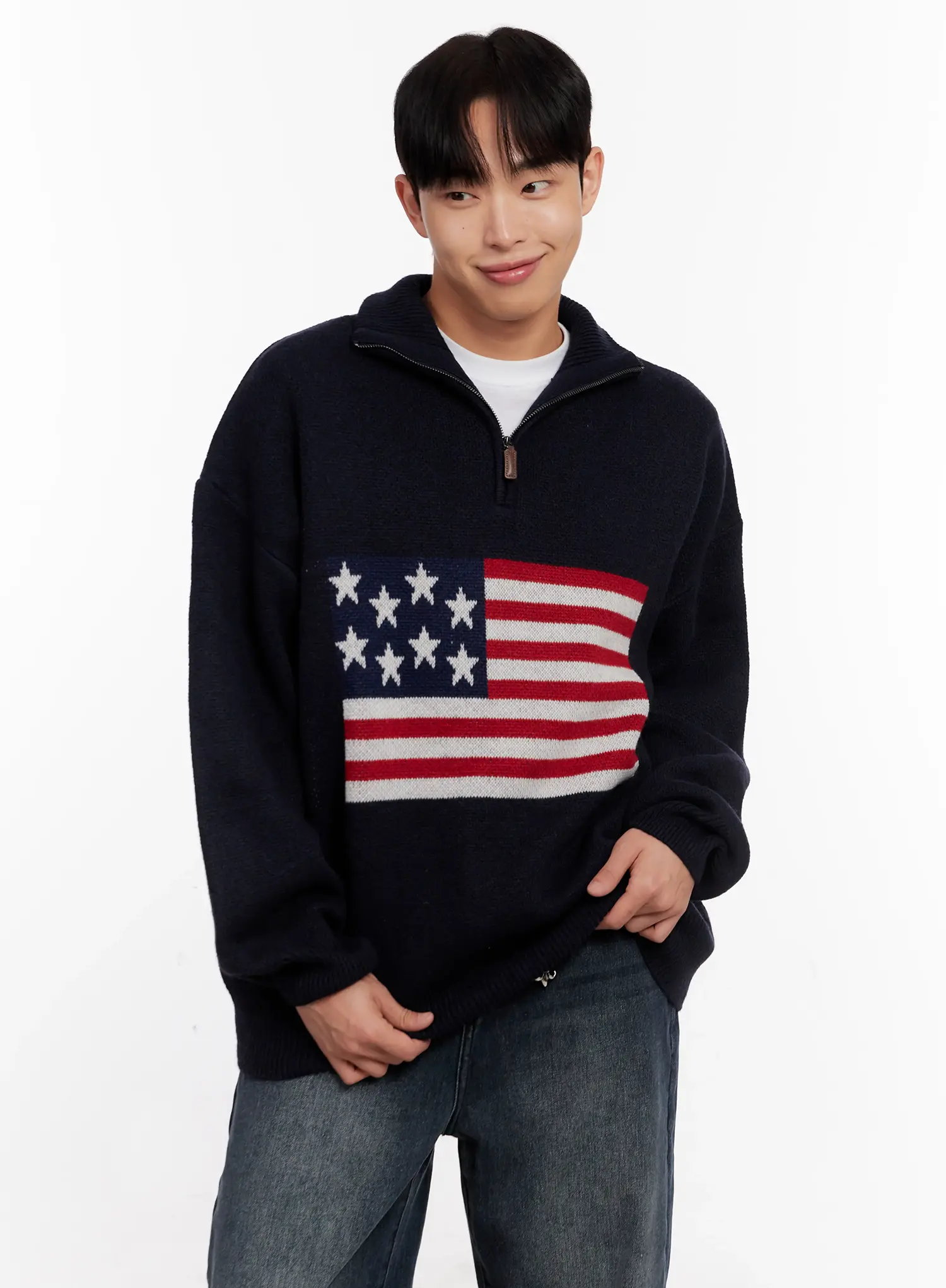 Men's Flag Graphic Half-Zip Sweater IO528
