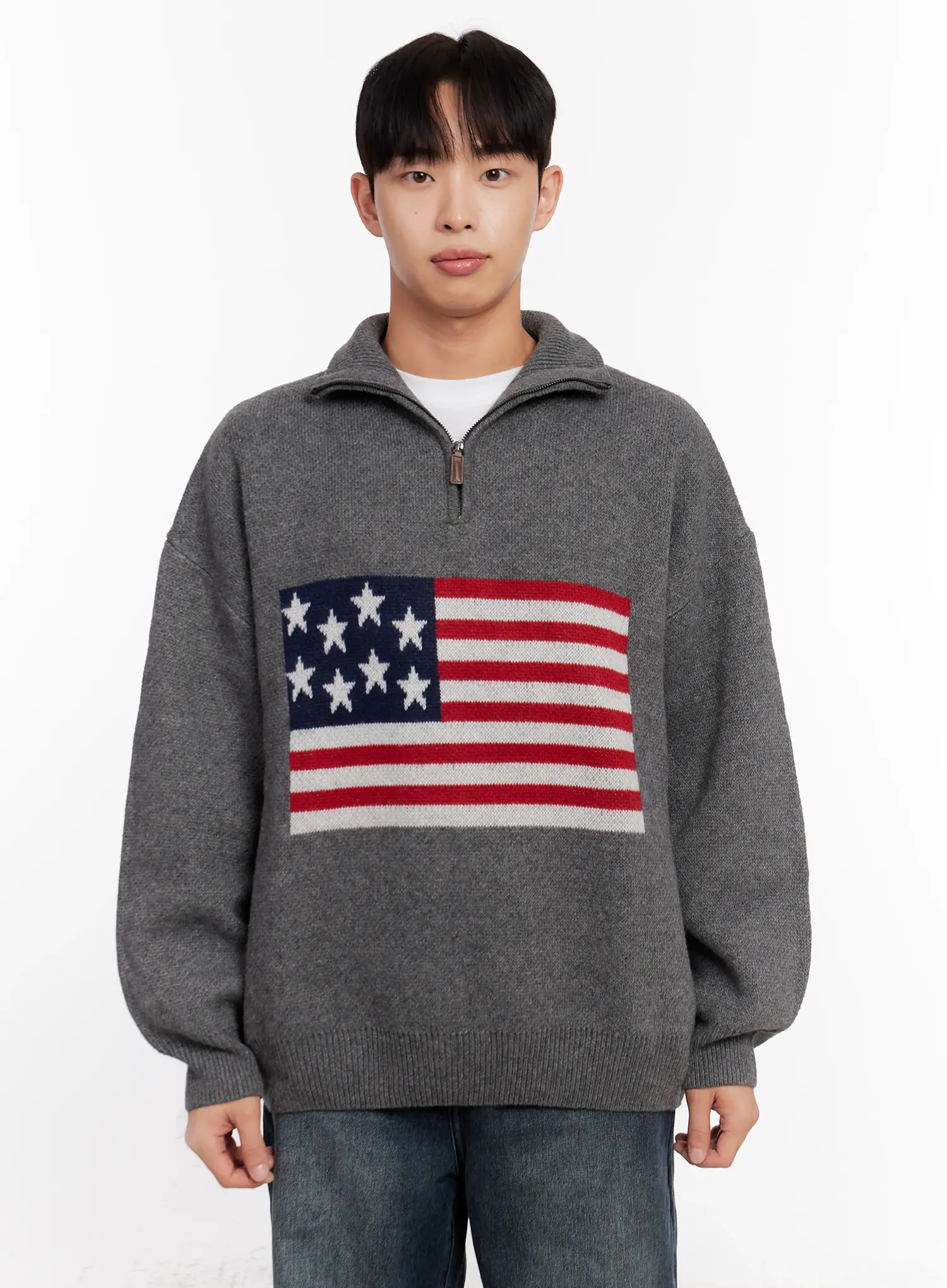 Men's Flag Graphic Half-Zip Sweater IO528 - Image 11