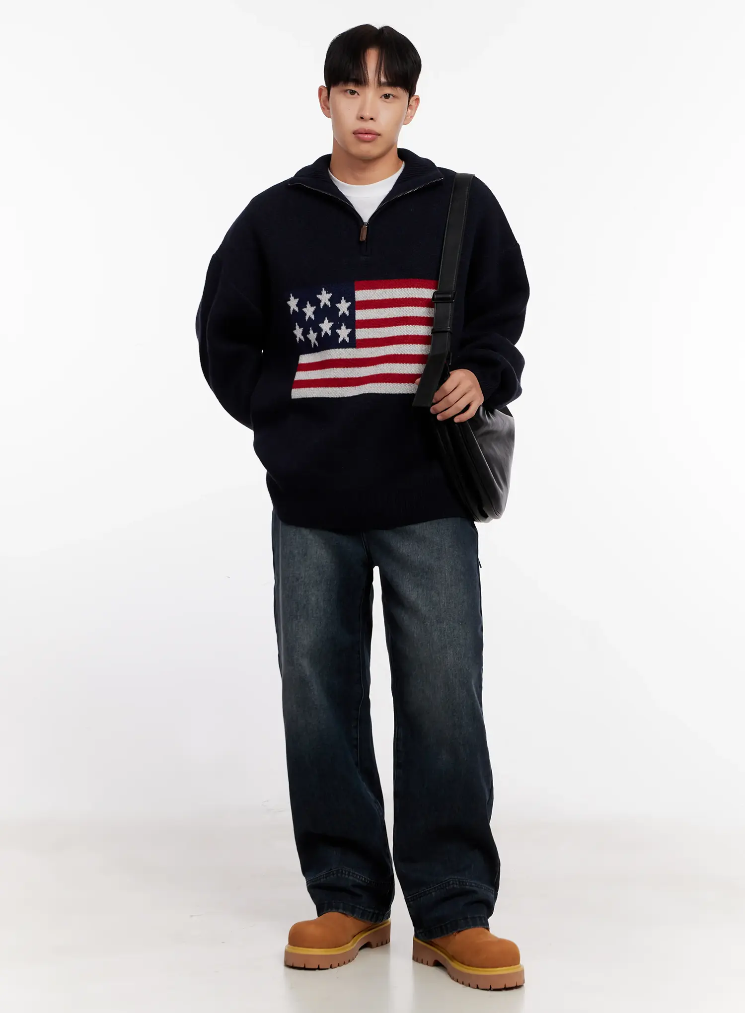 Men's Flag Graphic Half-Zip Sweater IO528 - Image 8
