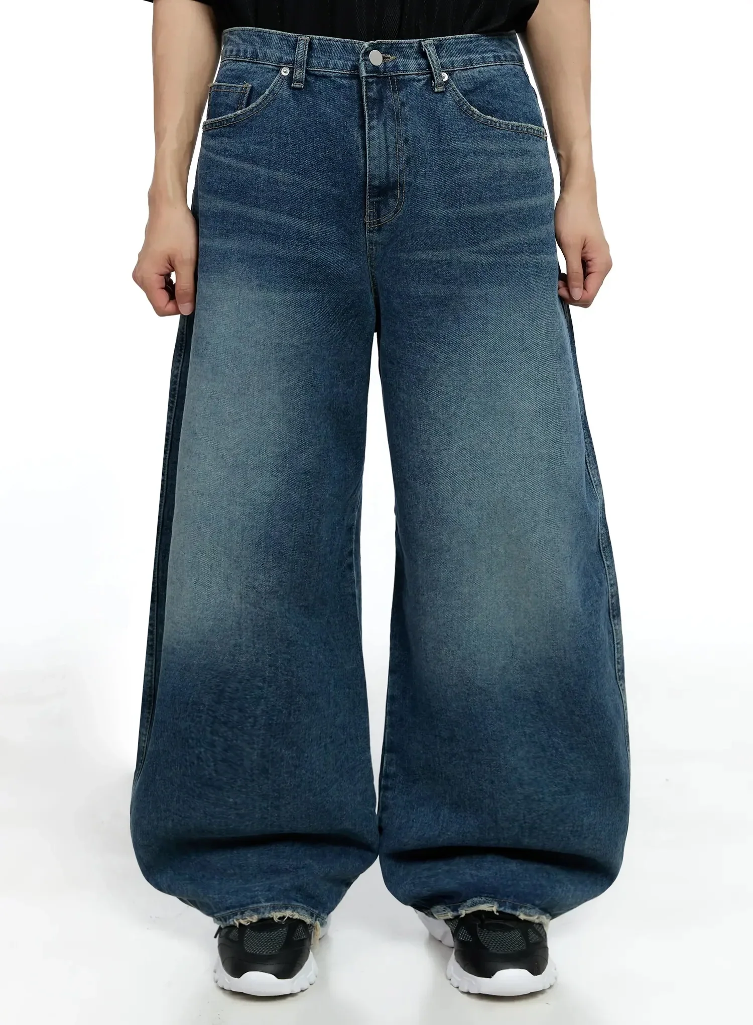 Men's Frayed Hem Baggy Jeans IG520