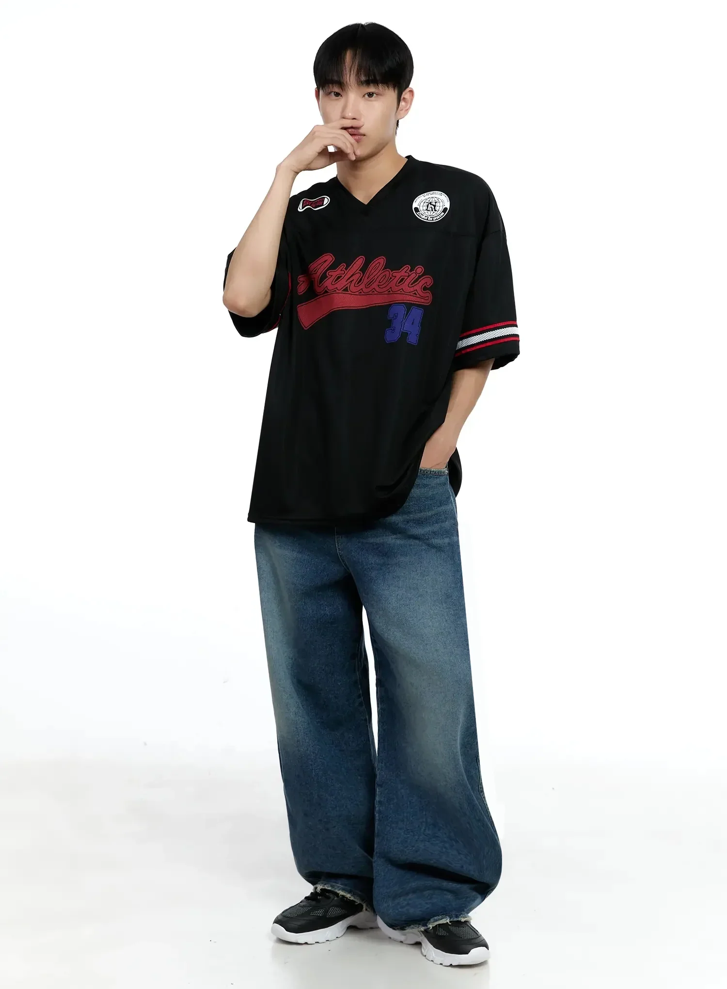 Men's Frayed Hem Baggy Jeans IG520 - Image 2