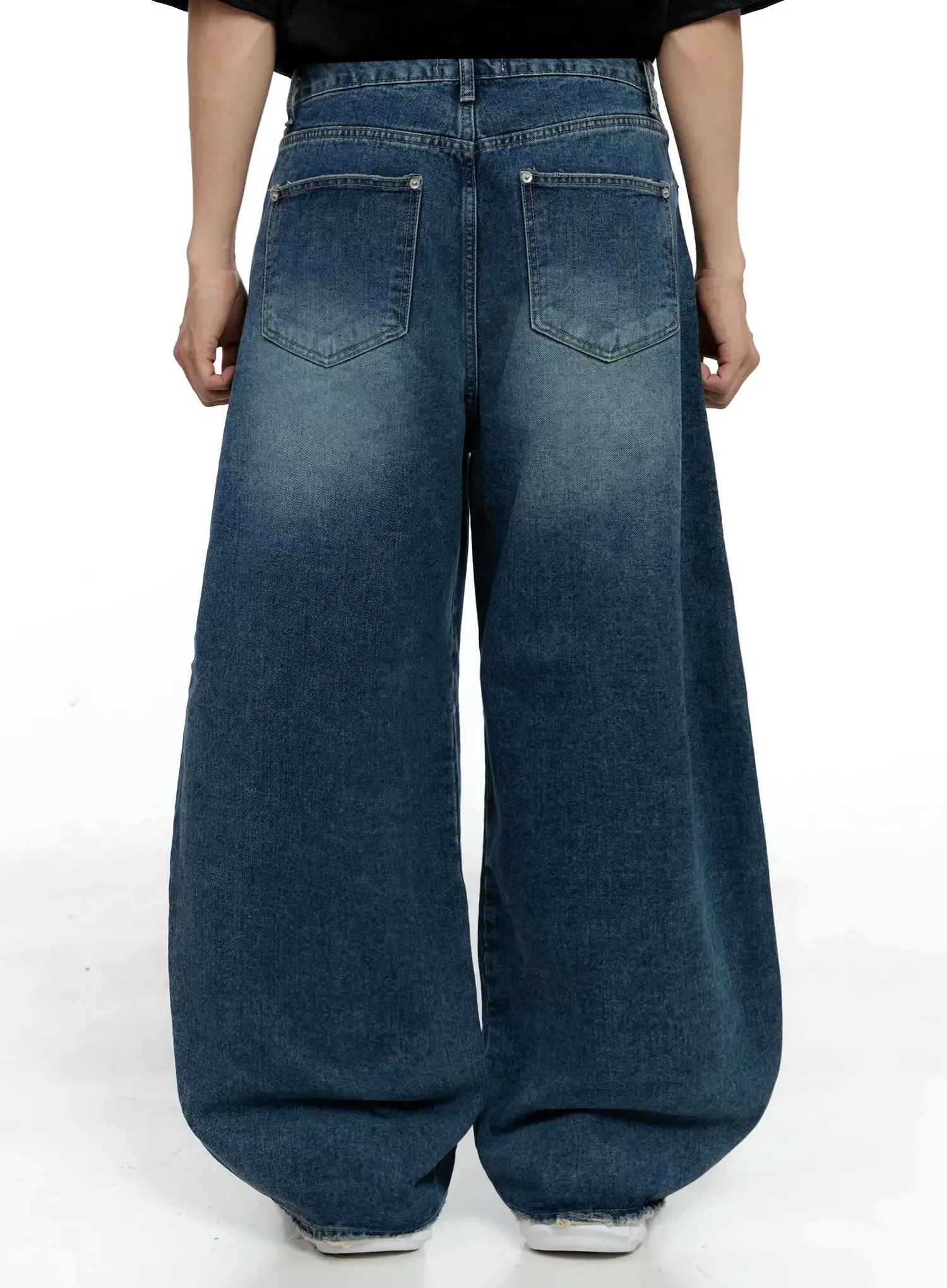 Men's Frayed Hem Baggy Jeans IG520 - Image 8