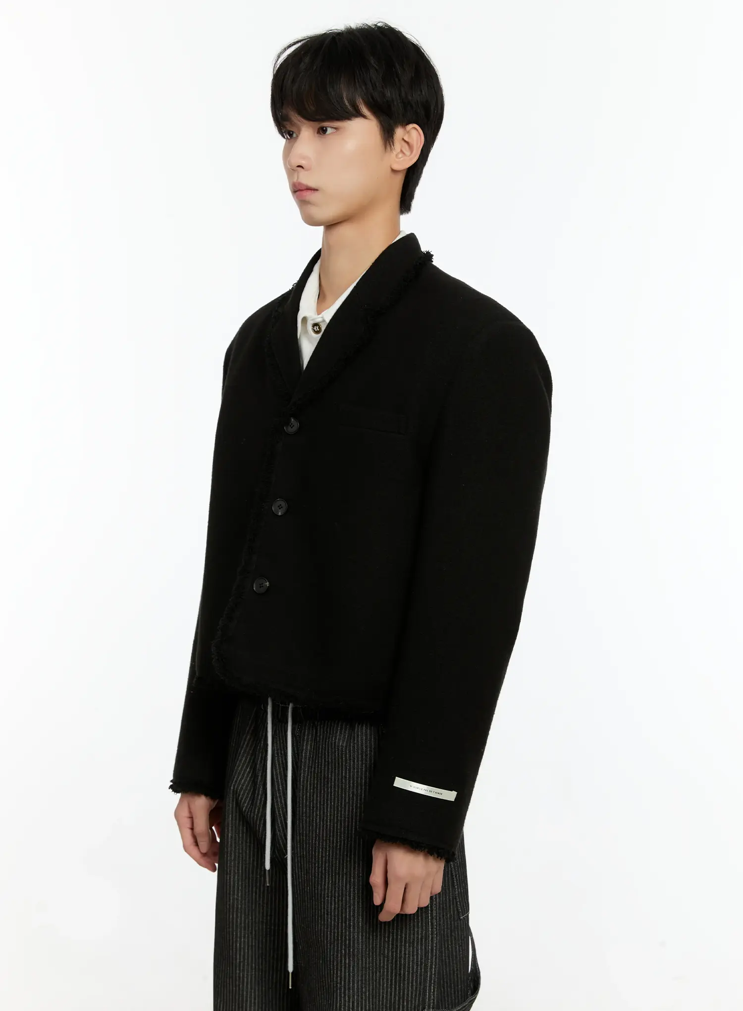 Men's Fringe Detail Cropped Wool Jacket IN503 - Image 3