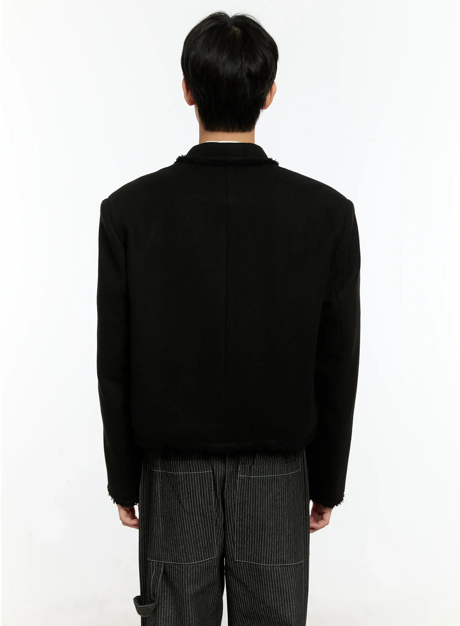 Men's Fringe Detail Cropped Wool Jacket IN503 - Image 4